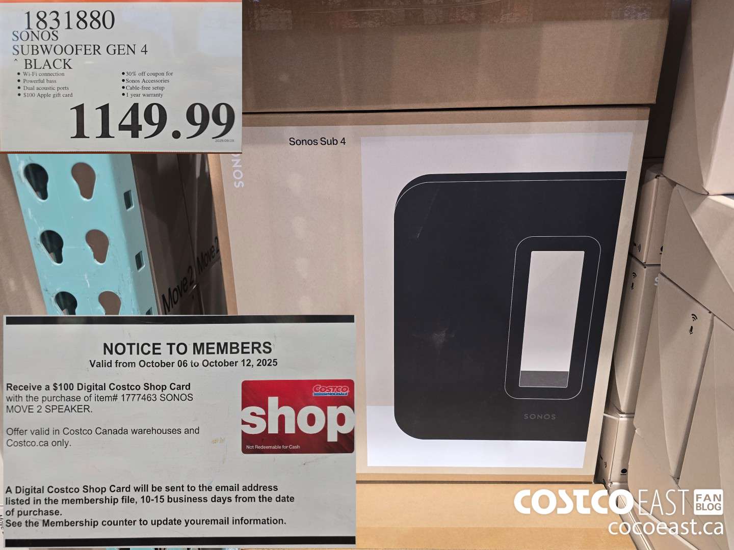 1831880 SONOS SUBWOOFER GEN 4 * BLACK $1149.99