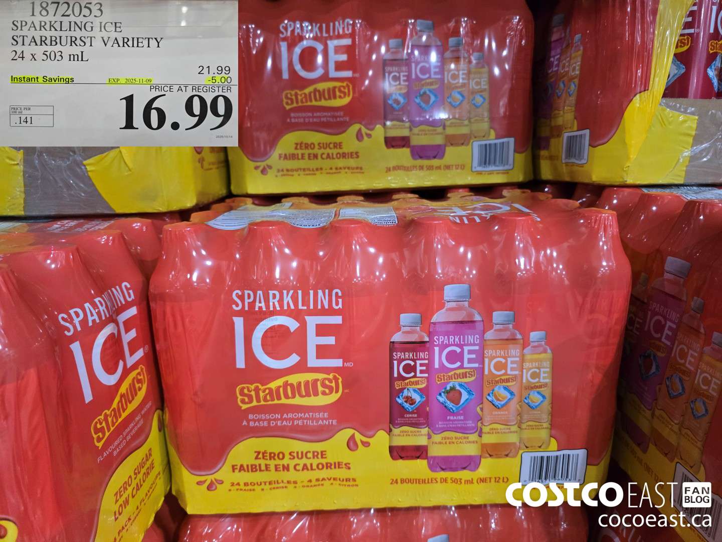 1872053 SPARKLING ICE STARBURST VARIETY 24 x 503 mL ($5.00 INSTANT SAVINGS EXPIRES ON 2025-11-09) $16.99