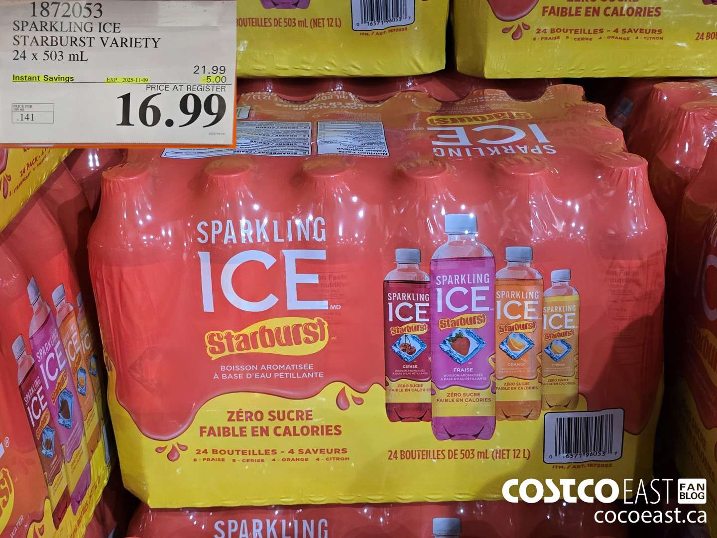 1872053 SPARKLING ICE STARBURST VARIETY 24 x 503 mL ($5.00 INSTANT SAVINGS EXPIRES ON 2025-11-09) $16.99