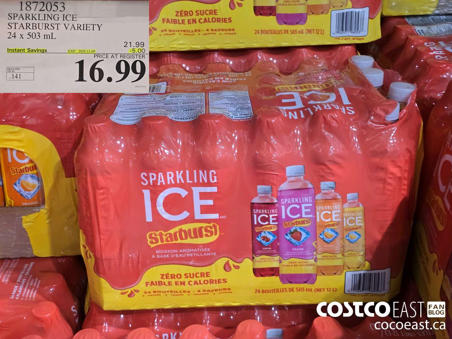 1872053 SPARKLING ICE STARBURST VARIETY 24 x 503 mL ($5.00 INSTANT SAVINGS EXPIRES ON 2025-11-09) $16.99