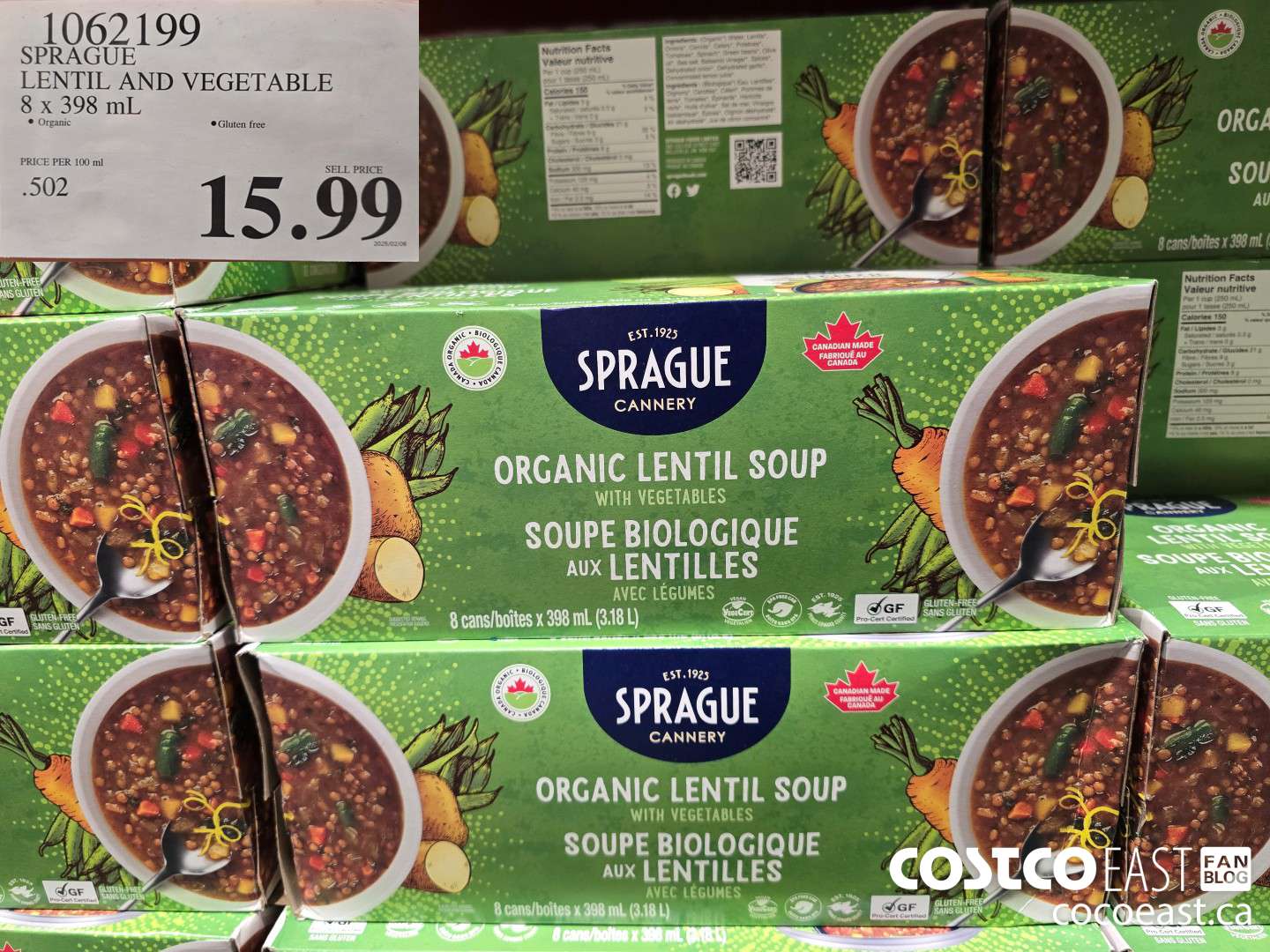 1062199 SPRAGUE LENTIL AND VEGETABLE SOUP 8 X 398 ML $15.99