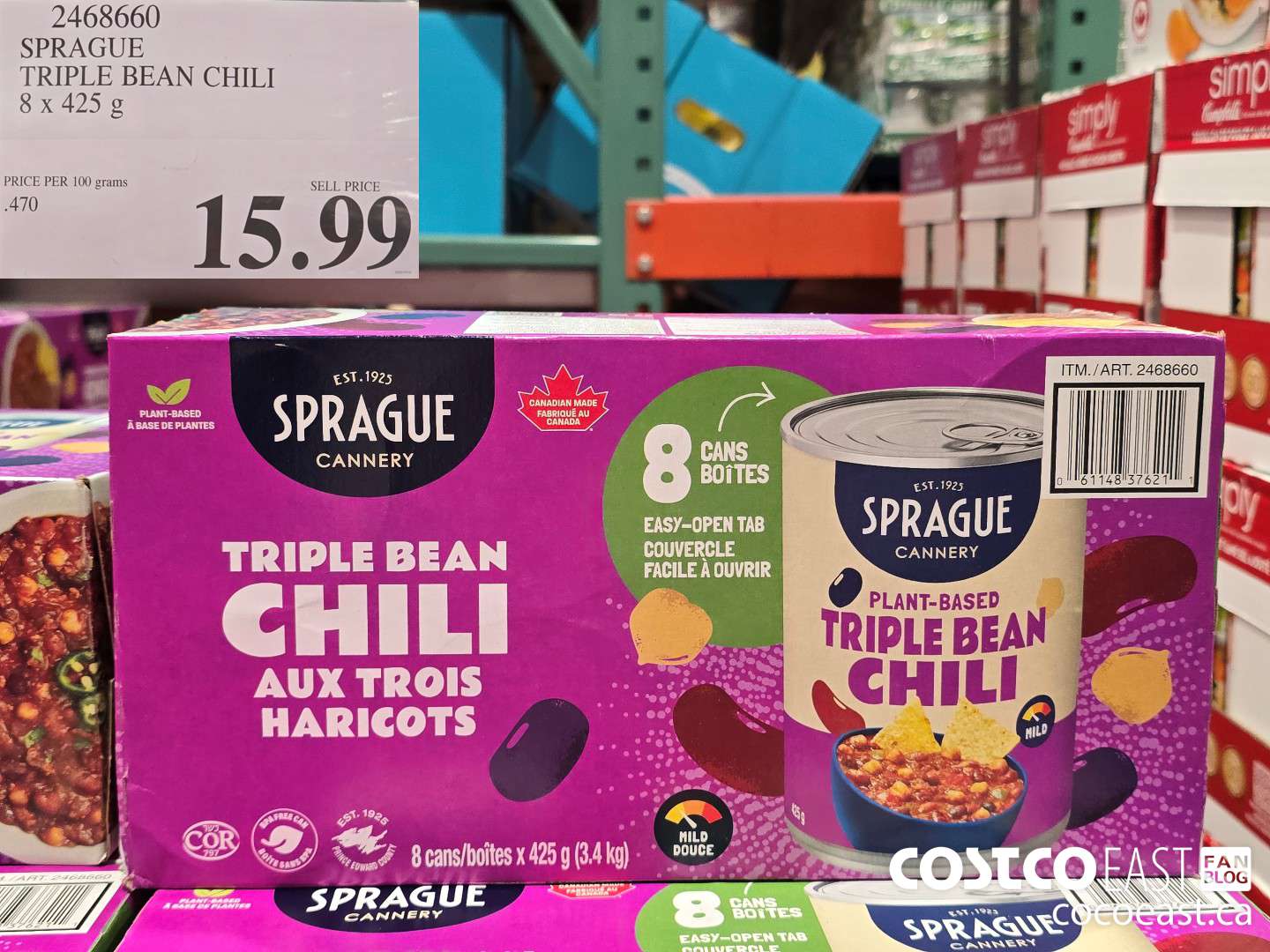 2468660 SPRAGUE TRIPLE BEAN CHILI 8 x 425 g $15.99