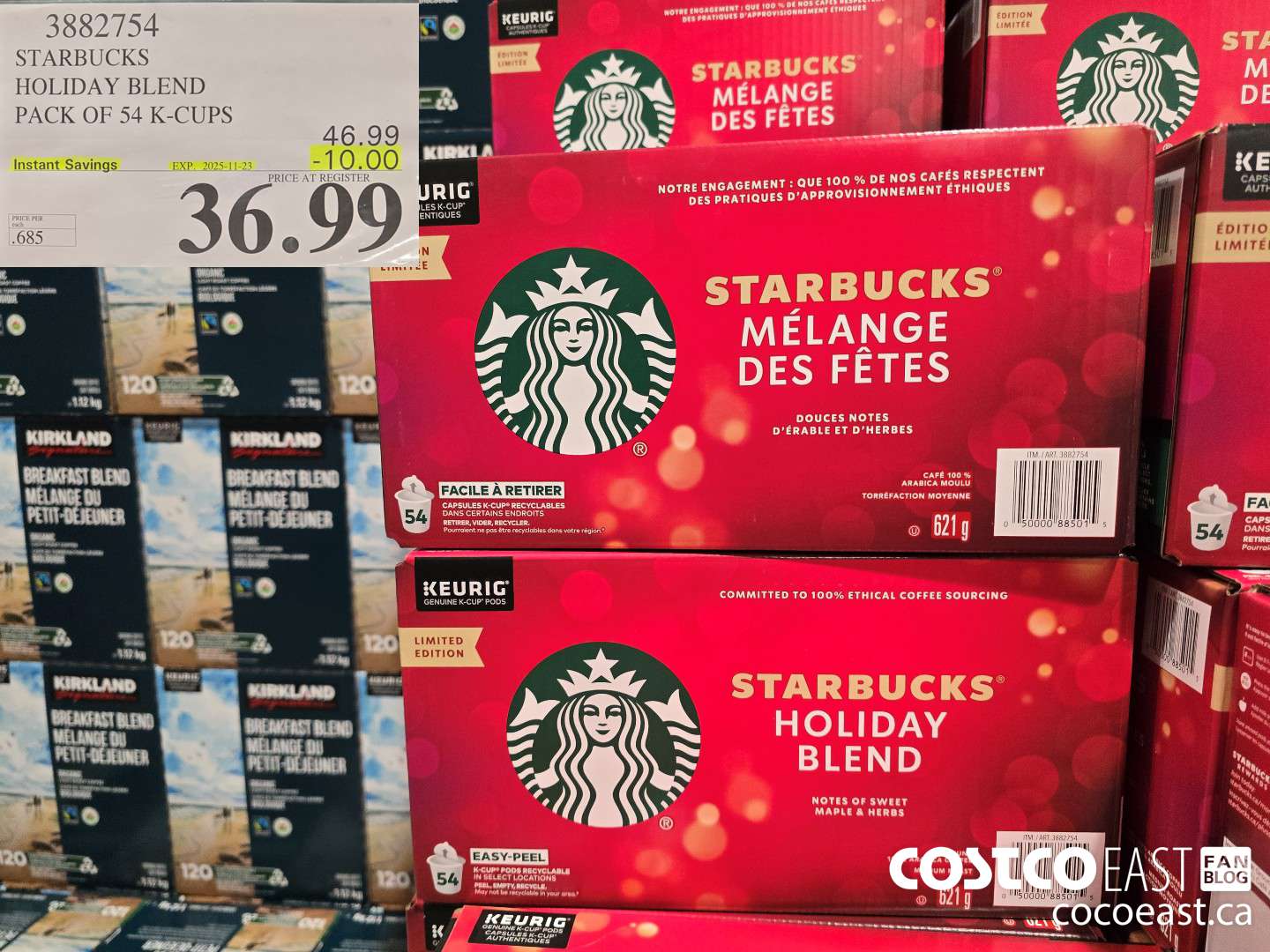 3882754 STARBUCKS HOLIDAY BLEND PACK OF 54 K-CUPS ($10.00 INSTANT SAVINGS EXPIRES ON 2025-11-23) $36.99