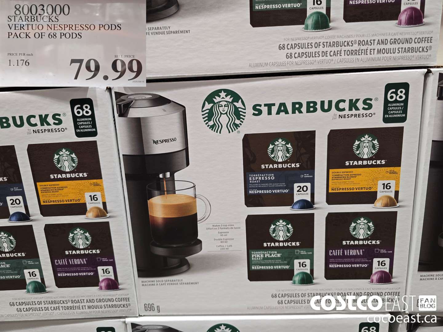 8003000 STARBUCKS VERTUO NESPRESSO PODS PACK OF 68 PODS $79.99