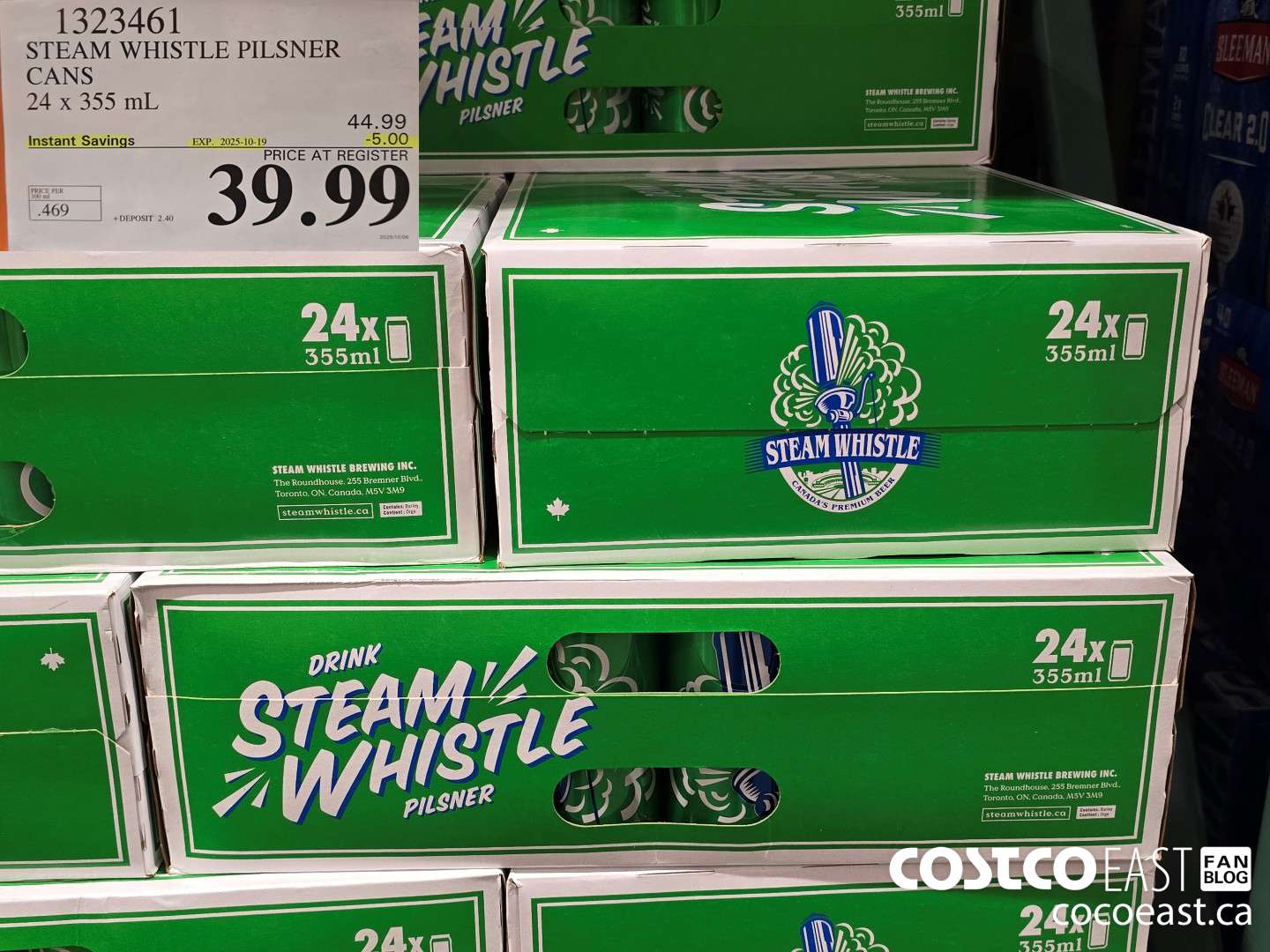 1323461 STEAM WHISTLE PILSNER CANS 24 x 355 mL ($5.00 INSTANT SAVINGS EXPIRES ON 2025-10-19) $39.99