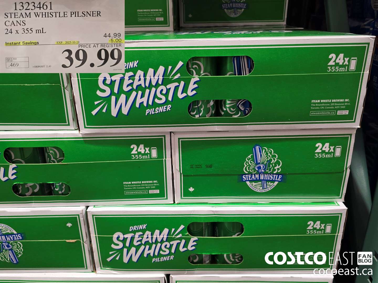 1323461 STEAM WHISTLE PILSNER CANS 24 x 355 mL ($5.00 INSTANT SAVINGS EXPIRES ON 2025-10-19) $39.99
