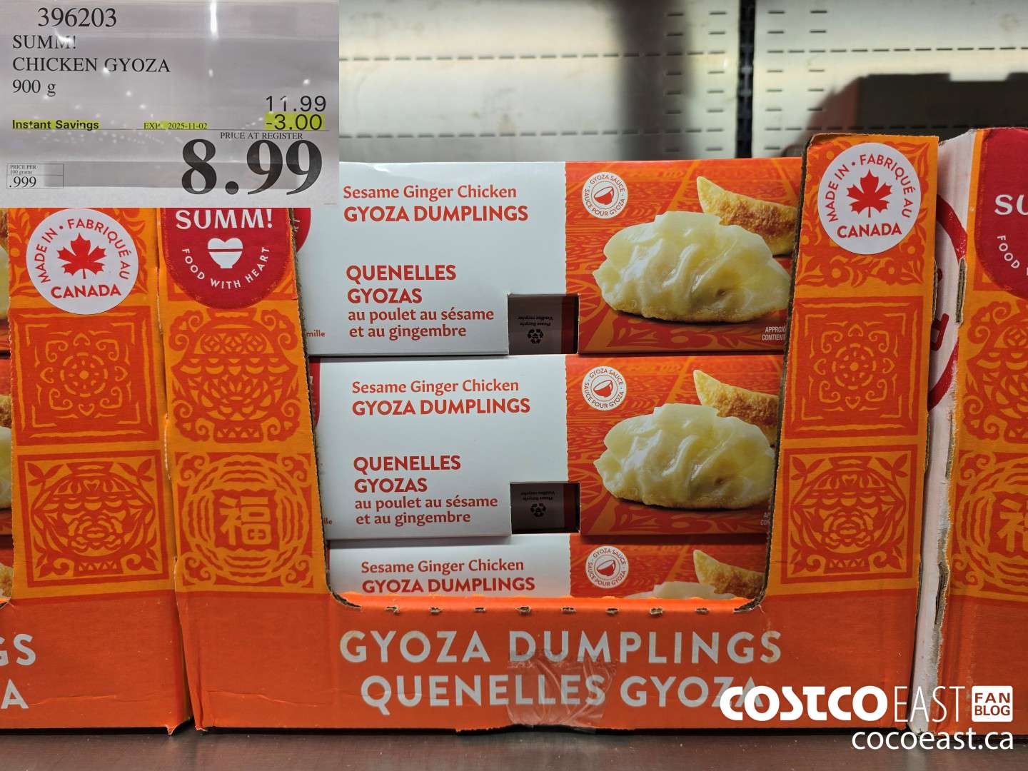396203 SUMM! CHICKEN GYOZA 900G ($3.00 INSTANT SAVINGS EXPIRES ON 2025-11-02) $8.99