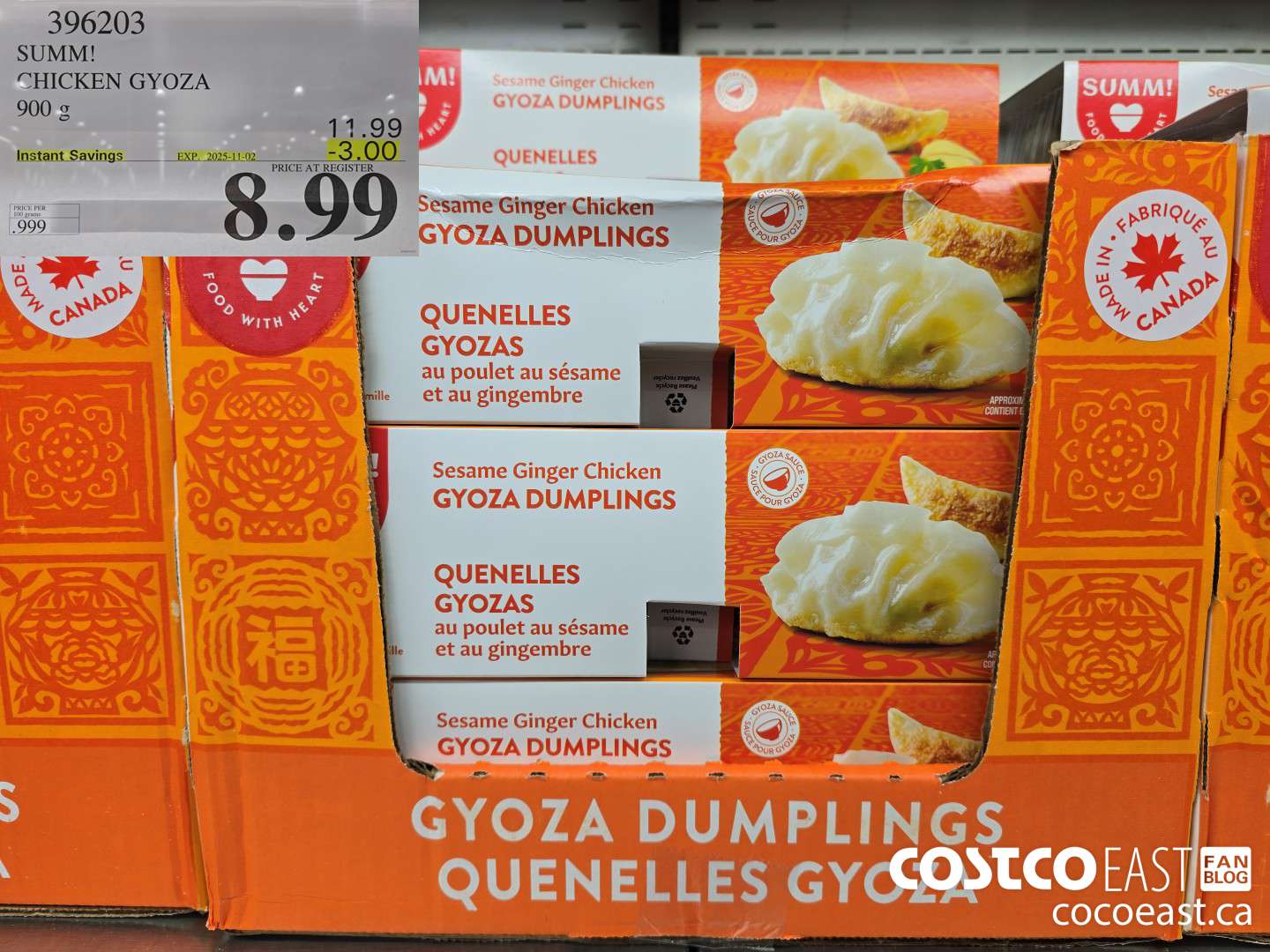 396203 SUMM! CHICKEN GYOZA 900G ($3.00 INSTANT SAVINGS EXPIRES ON 2025-11-02) $8.99