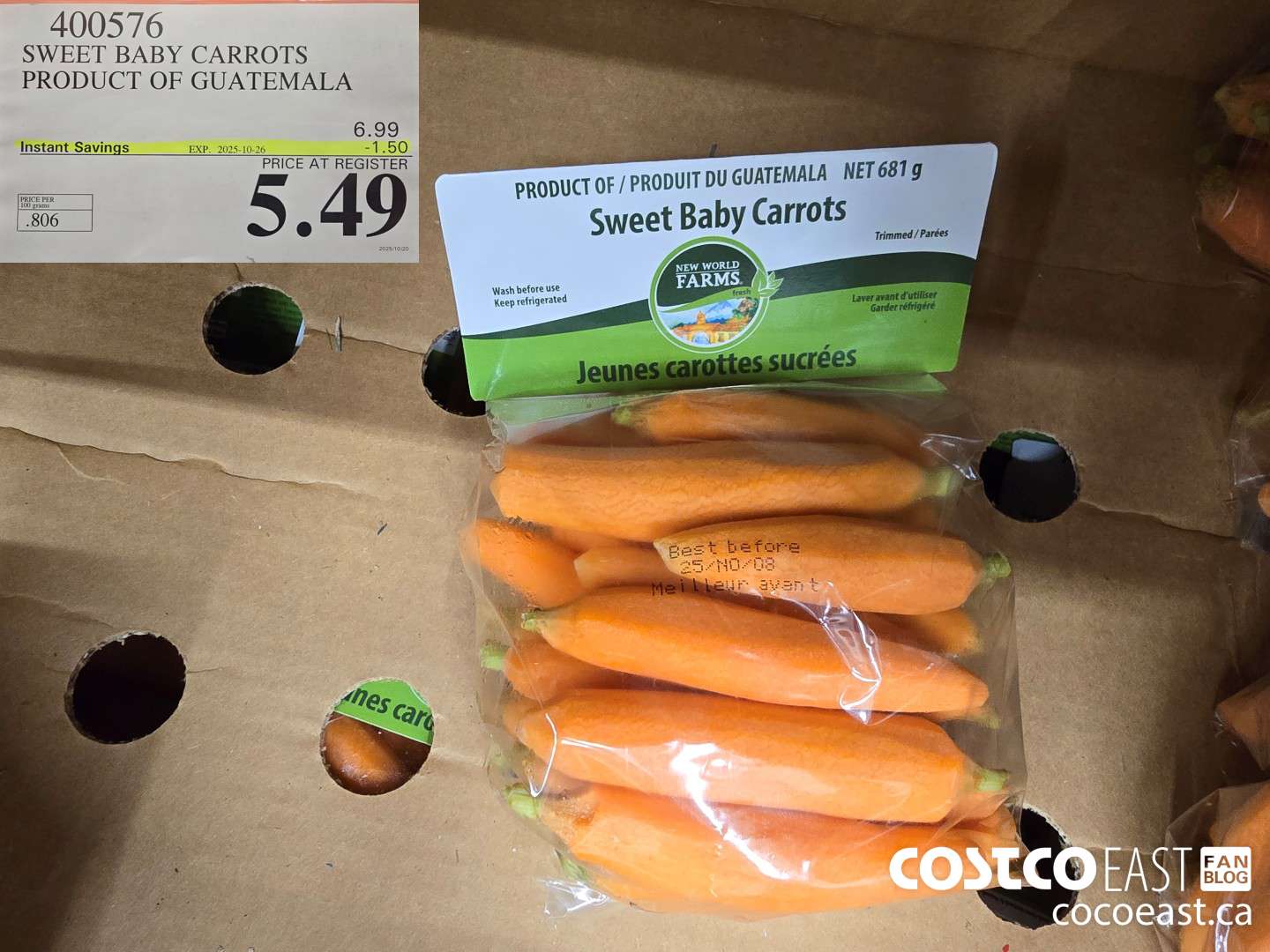 400576 SWEET BABY CARROTS PRODUCT OF GUATEMALA ($1.50 INSTANT SAVINGS EXPIRES ON 2025-10-26) $5.49