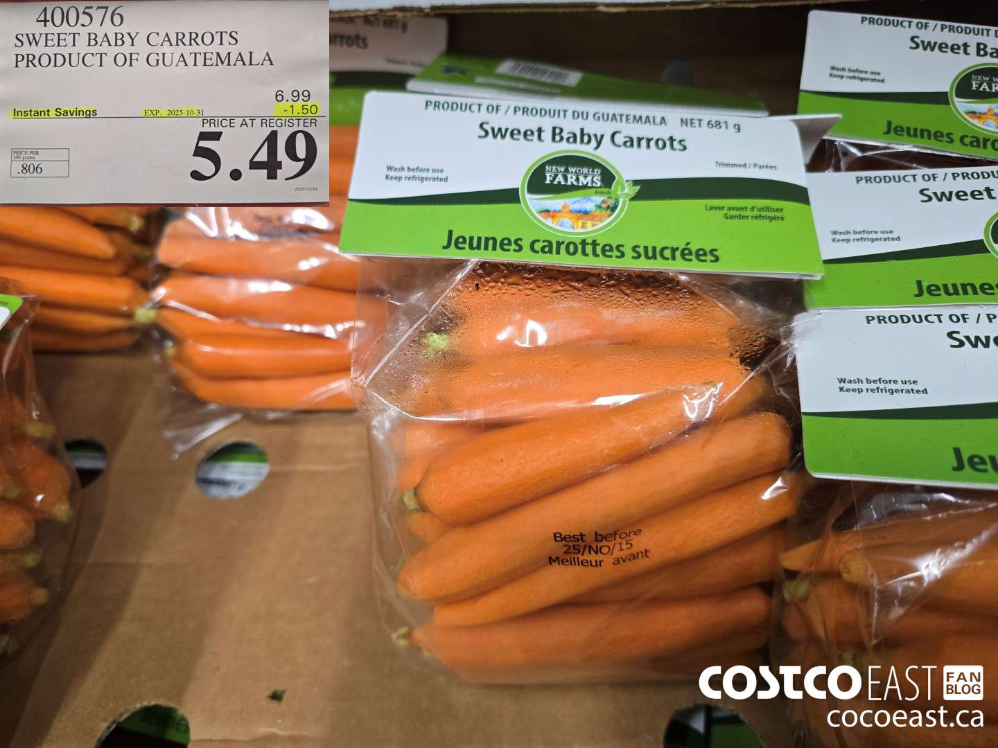 400576 SWEET BABY CARROTS PRODUCT OF GUATEMALA ($1.50 INSTANT SAVINGS EXPIRES ON 2025-10-26) $5.49