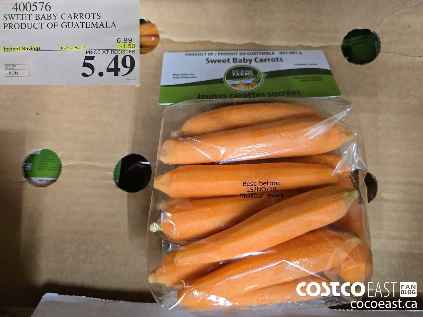 400576 SWEET BABY CARROTS PRODUCT OF GUATEMALA ($1.50 INSTANT SAVINGS EXPIRES ON 2025-10-31) $5.49