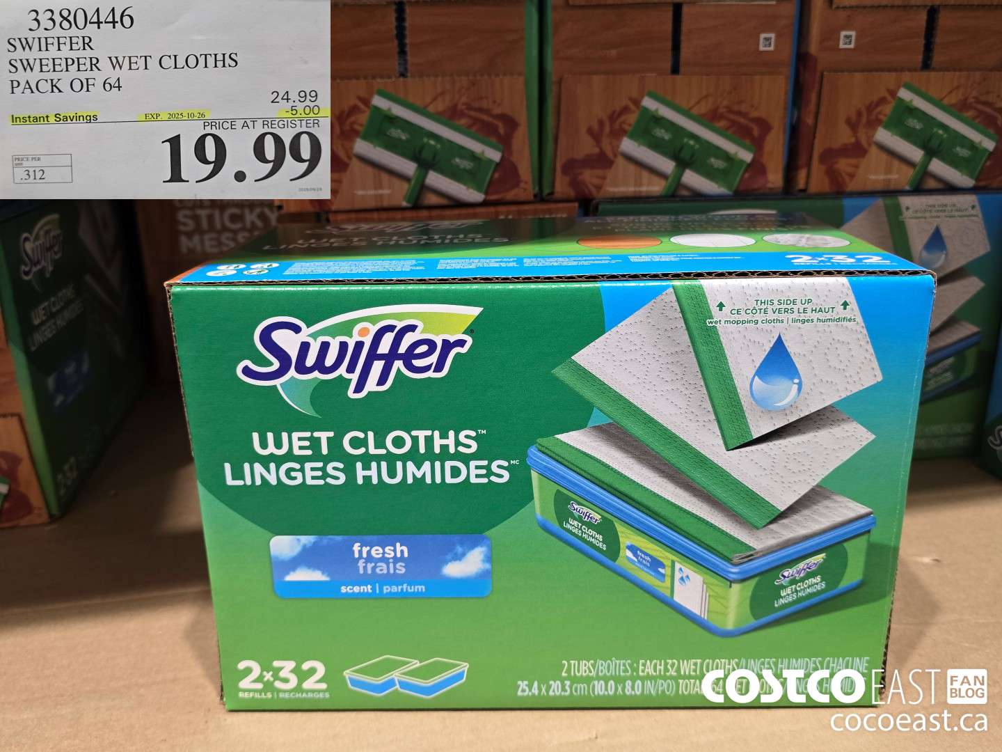 3380446 SWIFFER SWEEPER WET CLOTHS PACK OF 64 ($5.00 INSTANT SAVINGS EXPIRES ON 2025-10-26) $19.99
