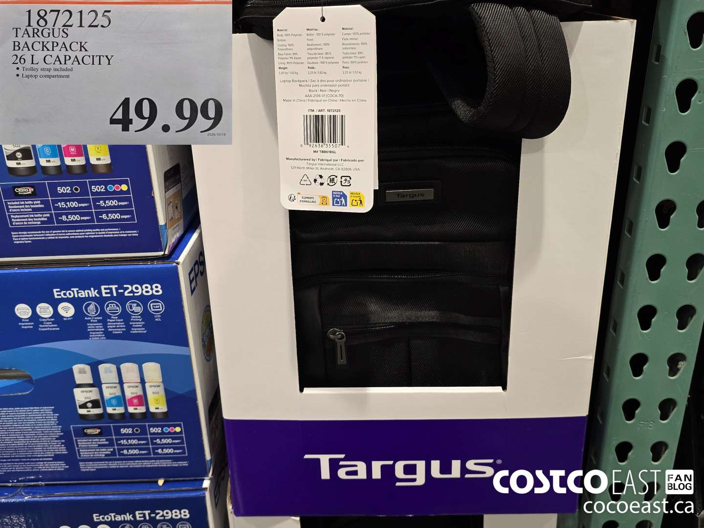 1872125 TARGUS BACKPACK 26 L CAPACITY $49.99