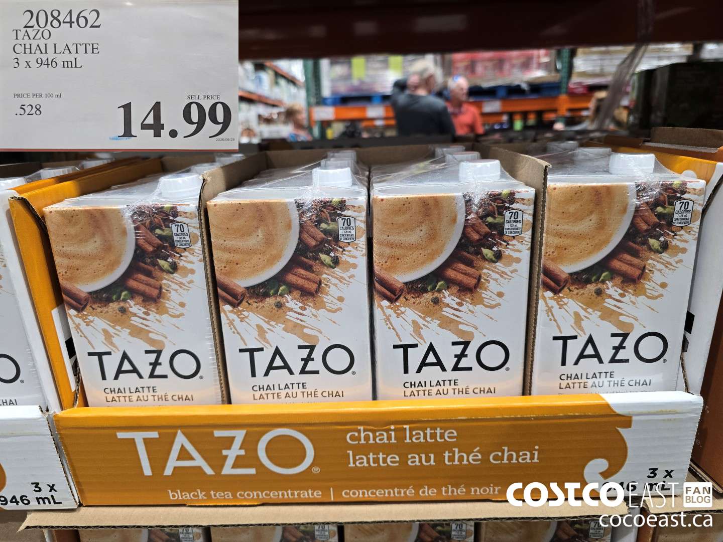 208462 TAZO CHAI LATTE 3 X 946 ML $14.99