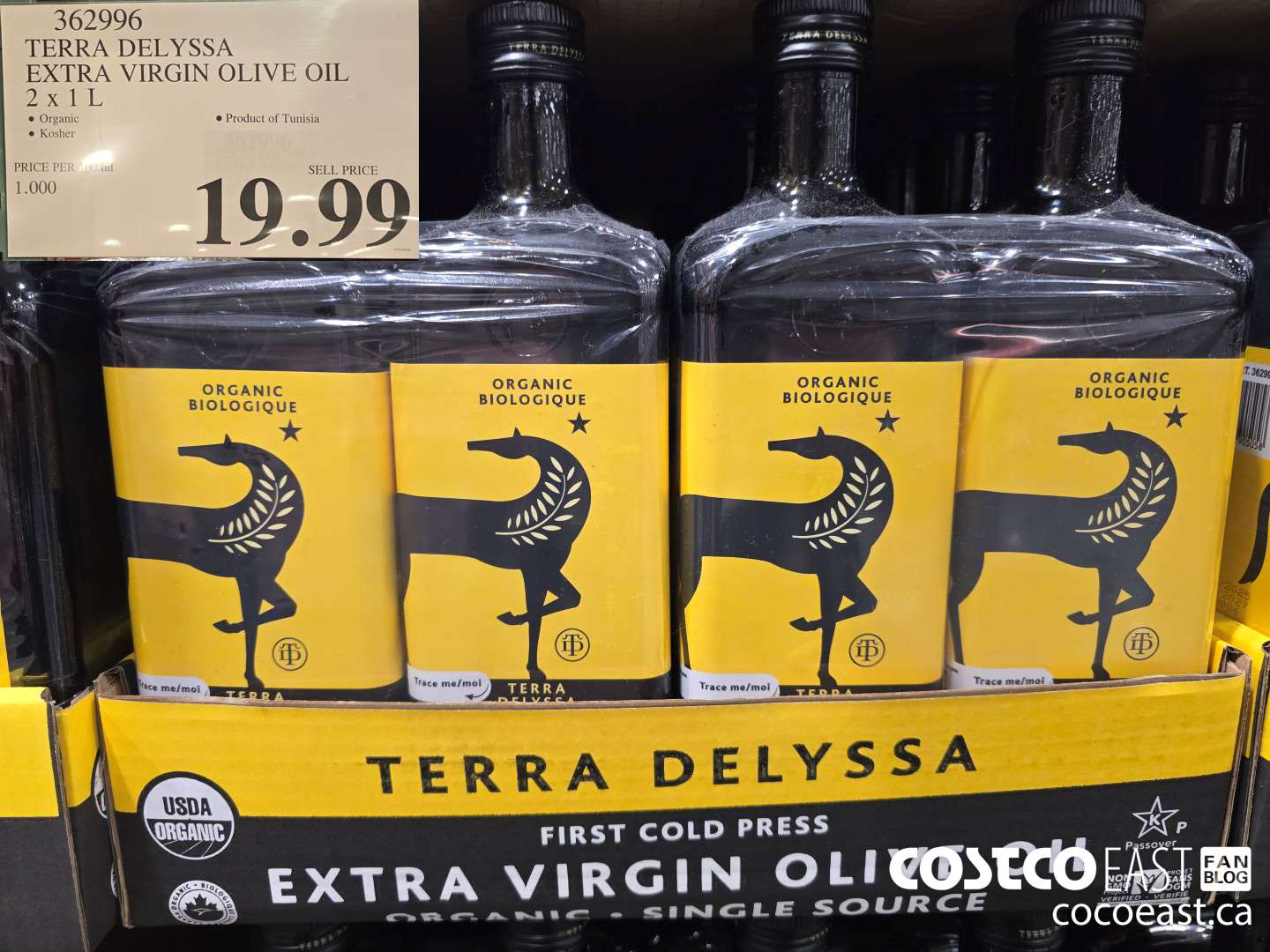 362996 TERRA DELYSSA ORGANIC EVOO 2 X 1L $19.89