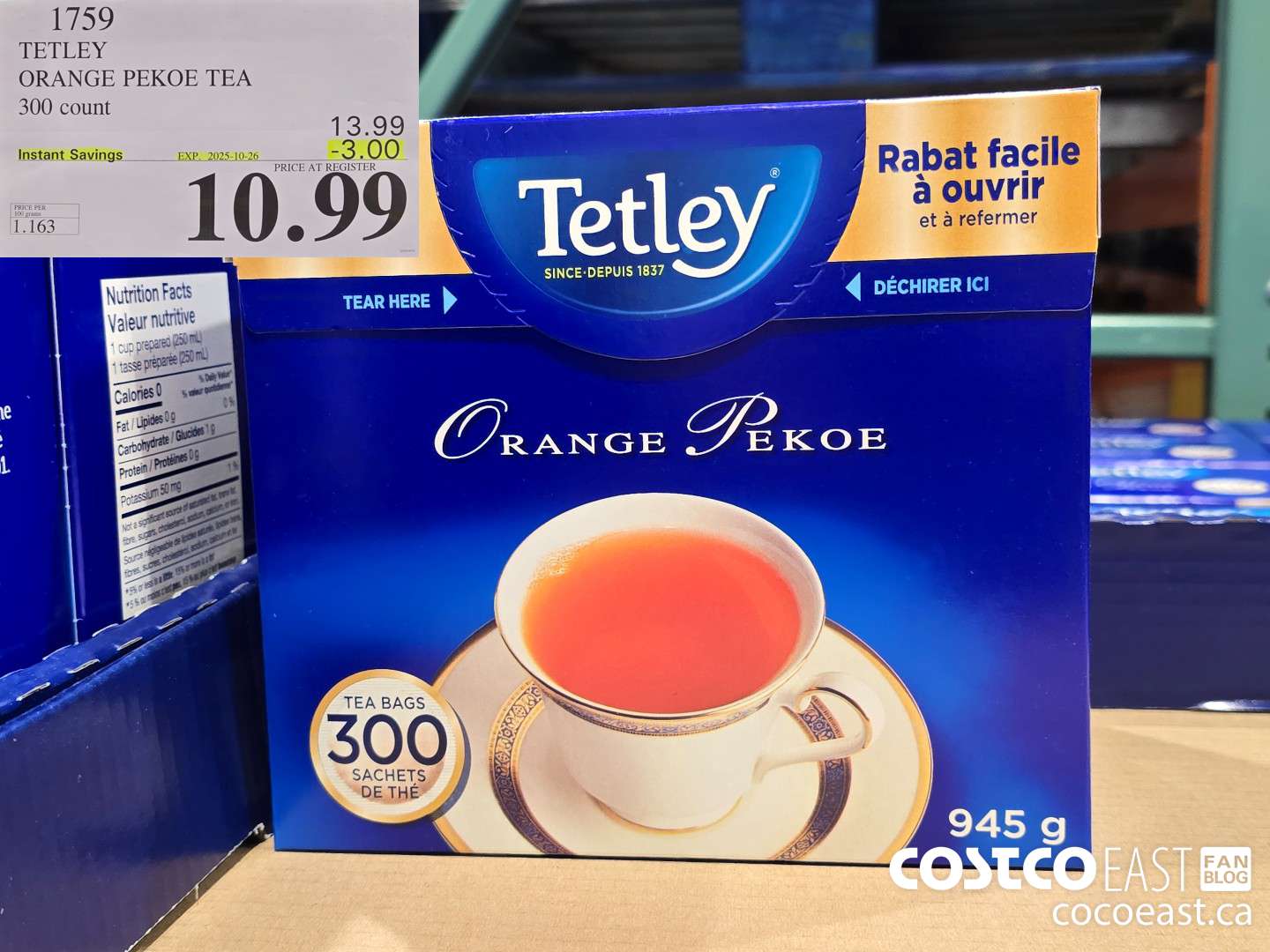 1759 TETLEY ORANGE PEKOE TEA 300 COUNT ($3.00 INSTANT SAVINGS EXPIRES ON 2025-10-26) $10.99