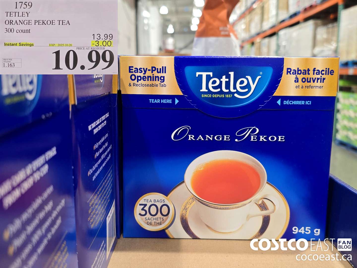 1759 TETLEY ORANGE PEKOE TEA 300 COUNT ($3.00 INSTANT SAVINGS EXPIRES ON 2025-10-26) $10.99