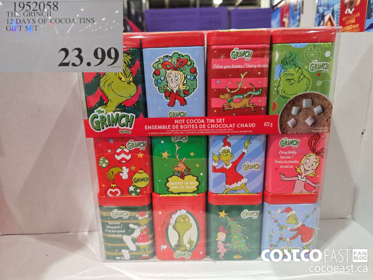 1952058 THE GRINCH 12 DAYS OF COCOA TINS GIFT SET $23.99