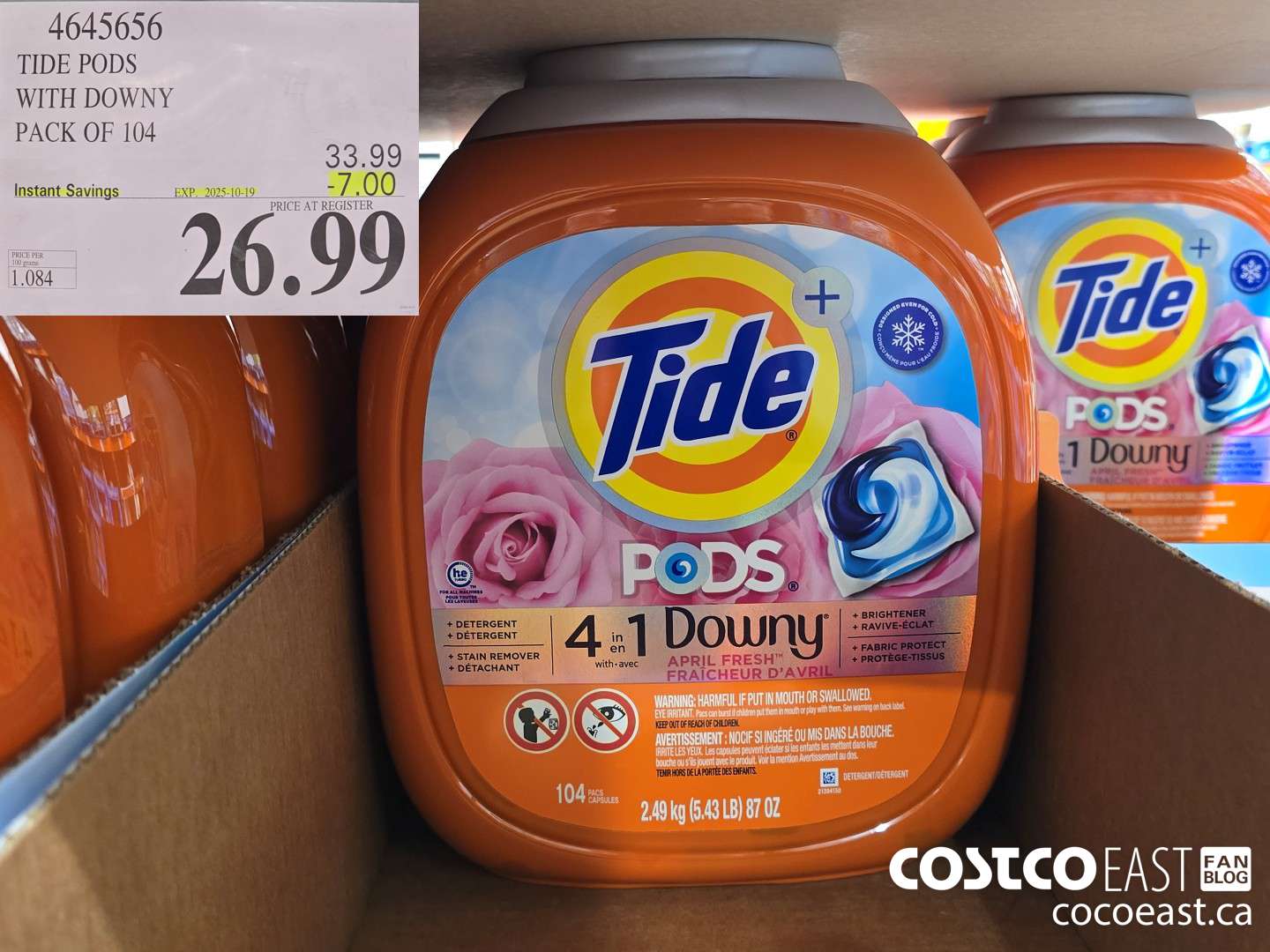 4645656 TIDE PODS WITH DOWNY PACK OF 104 ($7.00 INSTANT SAVINGS EXPIRES ON 2025-10-19) $26.99