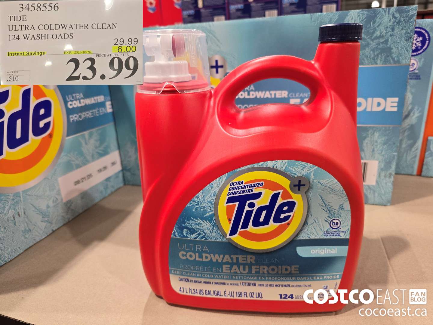 3458556 TIDE ULTRA COLDWATER CLEAN 124 WASHLOADS ($6.00 INSTANT SAVINGS EXPIRES ON 2025-10-26) $23.99