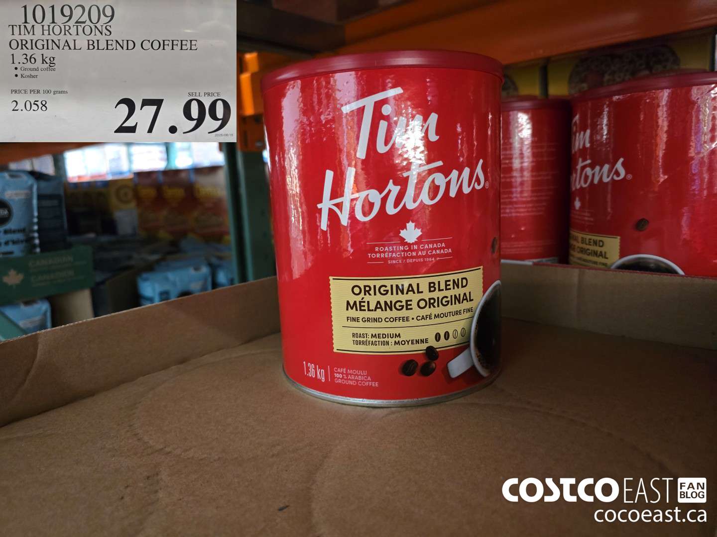 1019209 TIM HORTONS ORIGINAL BLEND COFFEE 1.36 KG $27.99
