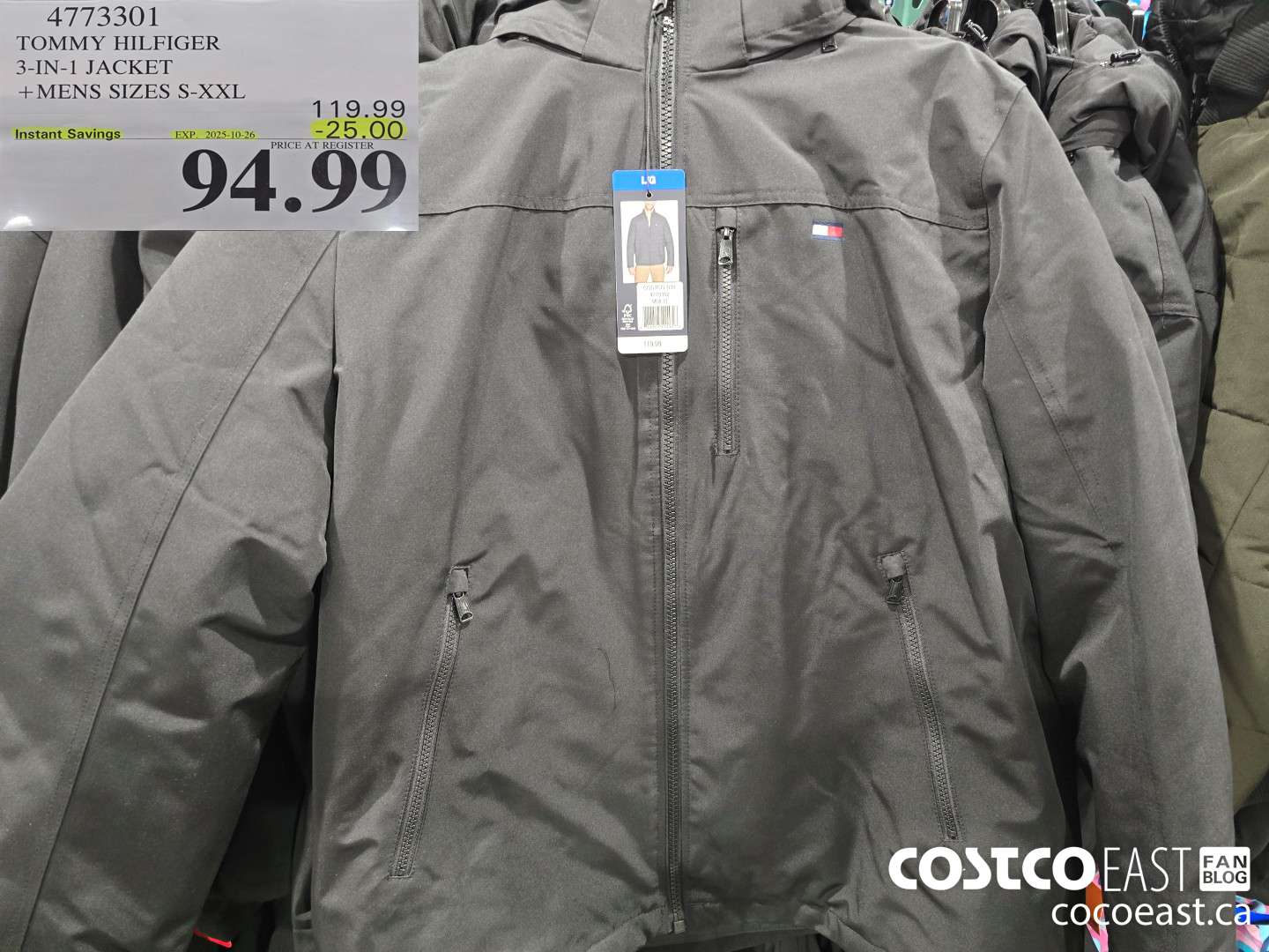 4773301 TOMMY HILFIGER 3-IN-1 JACKET + MENS SIZES S-XXL ($25.00 INSTANT SAVINGS EXPIRES ON 2025-10-26) $94.99