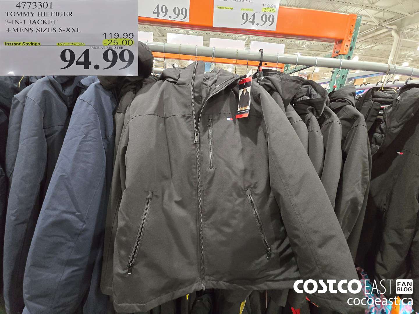 4773301 TOMMY HILFIGER 3-IN-1 JACKET + MENS SIZES S-XXL ($25.00 INSTANT SAVINGS EXPIRES ON 2025-10-26) $94.99