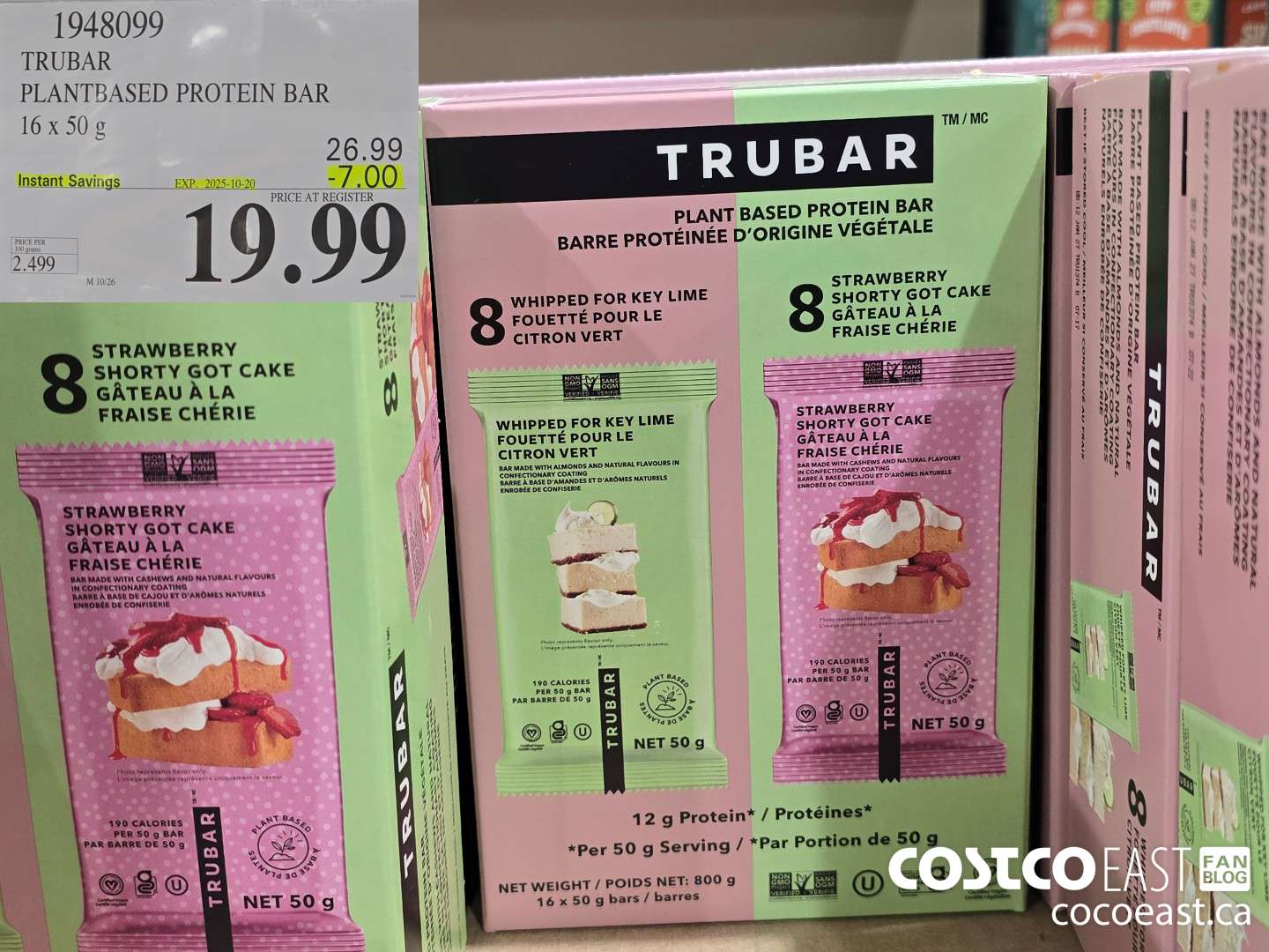 1948099 TRUBAR PLANT BASED PROTEIN BAR 16 X 50g ($7.00 INSTANT SAVINGS EXPIRES ON 2025-10-20) $19.99