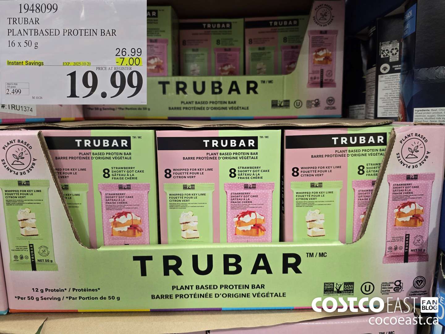 1948099 TRUBAR PLANT BASED PROTEIN BAR 16 X 50g ($7.00 INSTANT SAVINGS EXPIRES ON 2025-10-20) $19.99