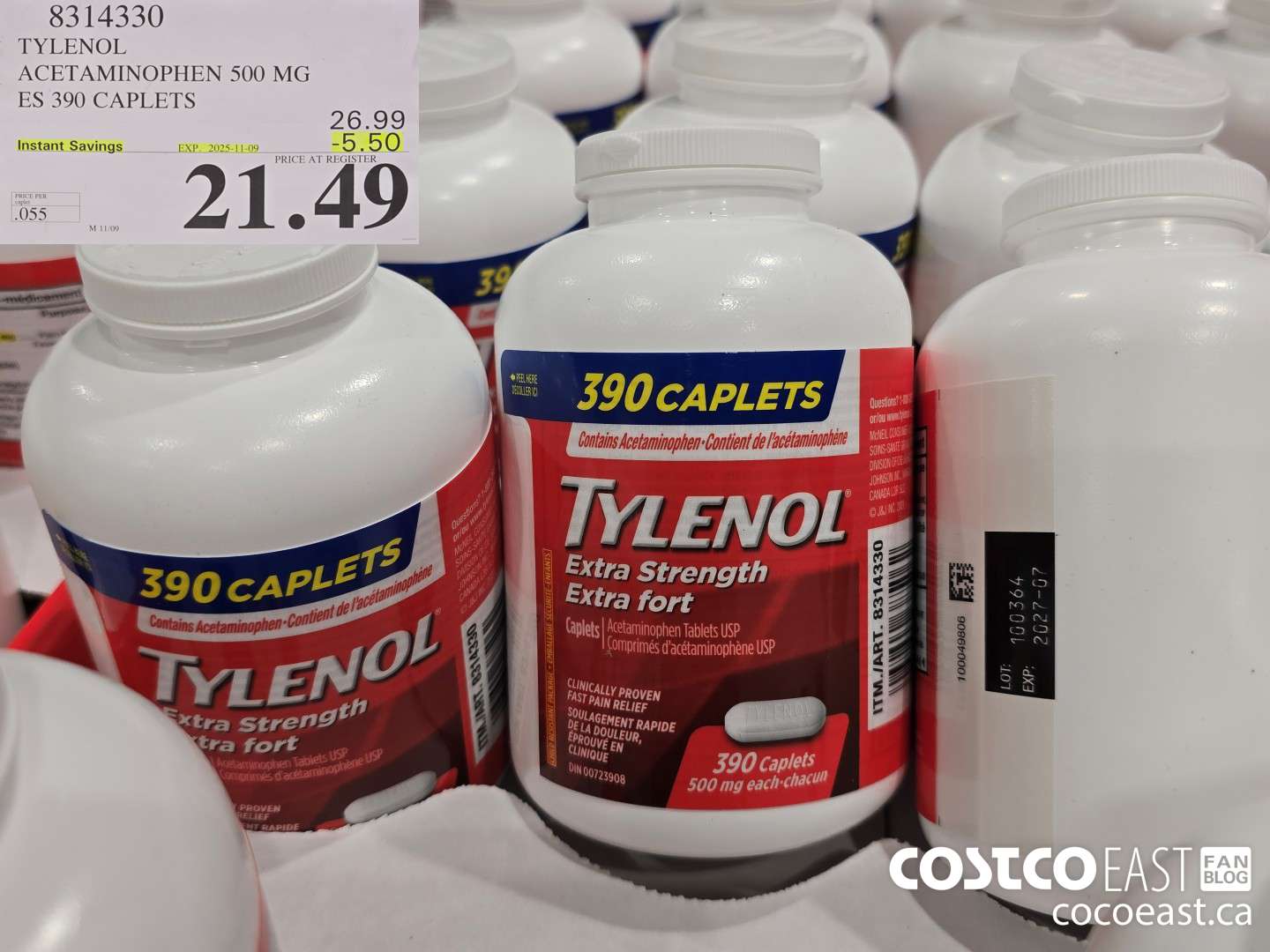 8314330 TYLENOL ACETAMINOPHEN 500MG ES 390 CAPLETS ($5.50 INSTANT SAVINGS EXPIRES ON 2025-11-09) $21.49