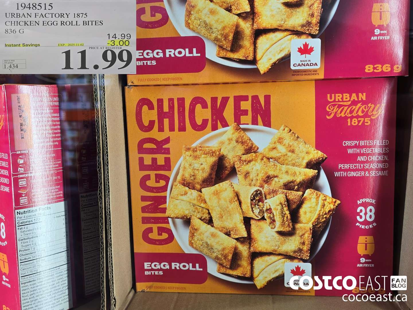 1948515 URBAN FACTORY 1875 CHICKEN EGG ROLL BITES 836 G ($3.00 INSTANT SAVINGS EXPIRES ON 2025-11-02) $11.99