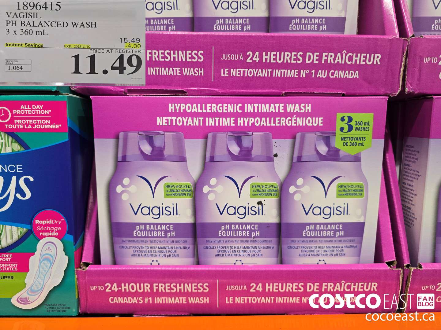 1896415 VAGISIL PH BALANCED WASH 3 x 360 mL ($4.00 INSTANT SAVINGS EXPIRES ON 2025-11-02) $11.49
