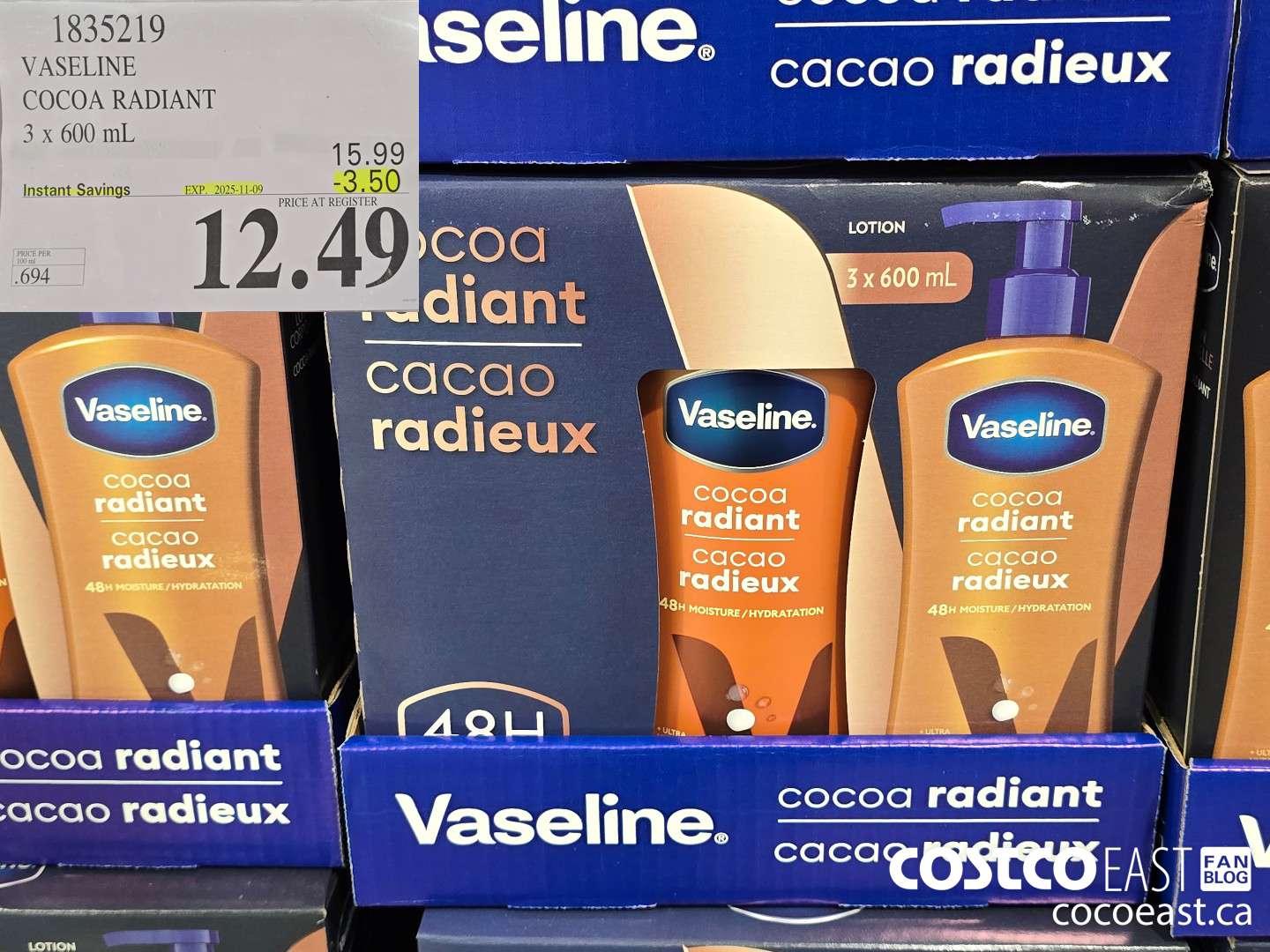 1835219 VASELINE COCOA RADIANT 3 x 600 mL ($3.50 INSTANT SAVINGS EXPIRES ON 2025-11-09) $12.49