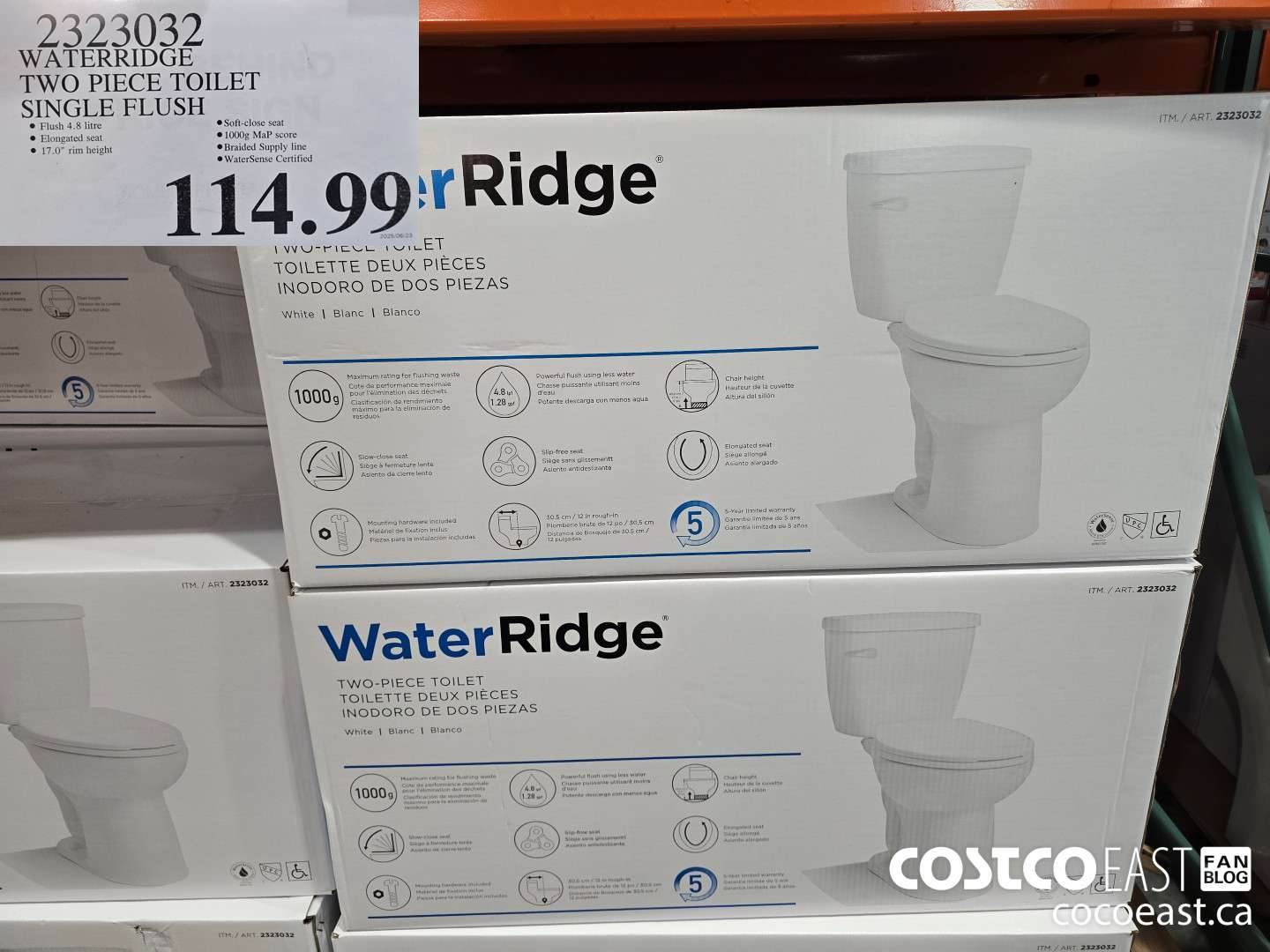 2323032 WATERRIDGE TWO PIECE TOILET SINGLE FLUSH $114.99