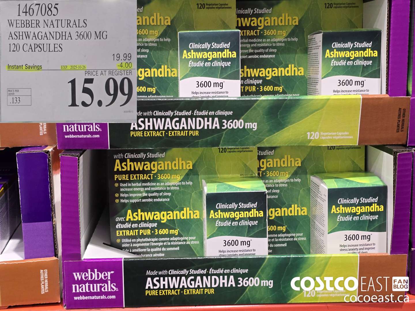 1467085 WEBBER NATURALS ASHWAGANDHA 3600MG 120 CAPSULES ($4.00 INSTANT SAVINGS EXPIRES ON 2025-10-26) $15.99