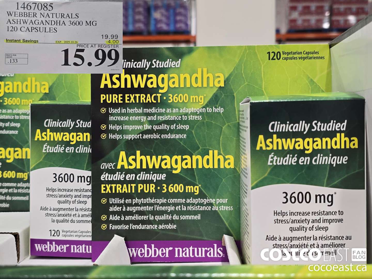 1467085 WEBBER NATURALS ASHWAGANDHA 3600MG 120 CAPSULES ($4.00 INSTANT SAVINGS EXPIRES ON 2025-10-26) $15.99