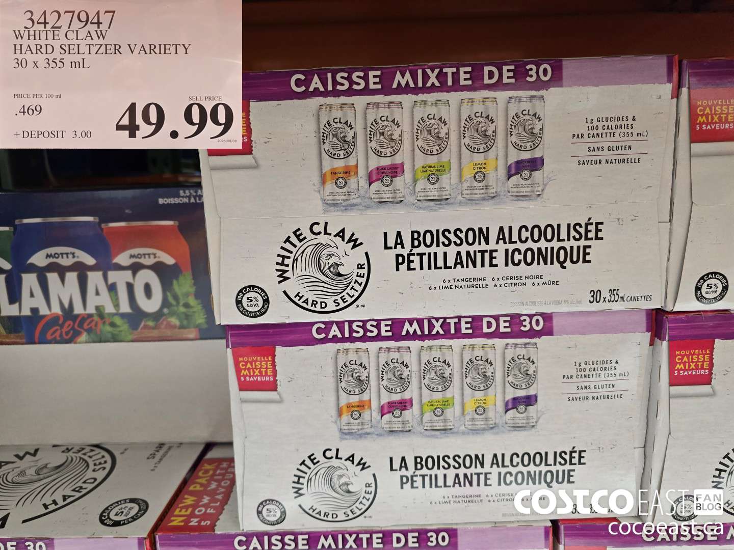 3427947 WHITE CLAW HARD SELTZER VARIETY 30 x 355 mL $49.99