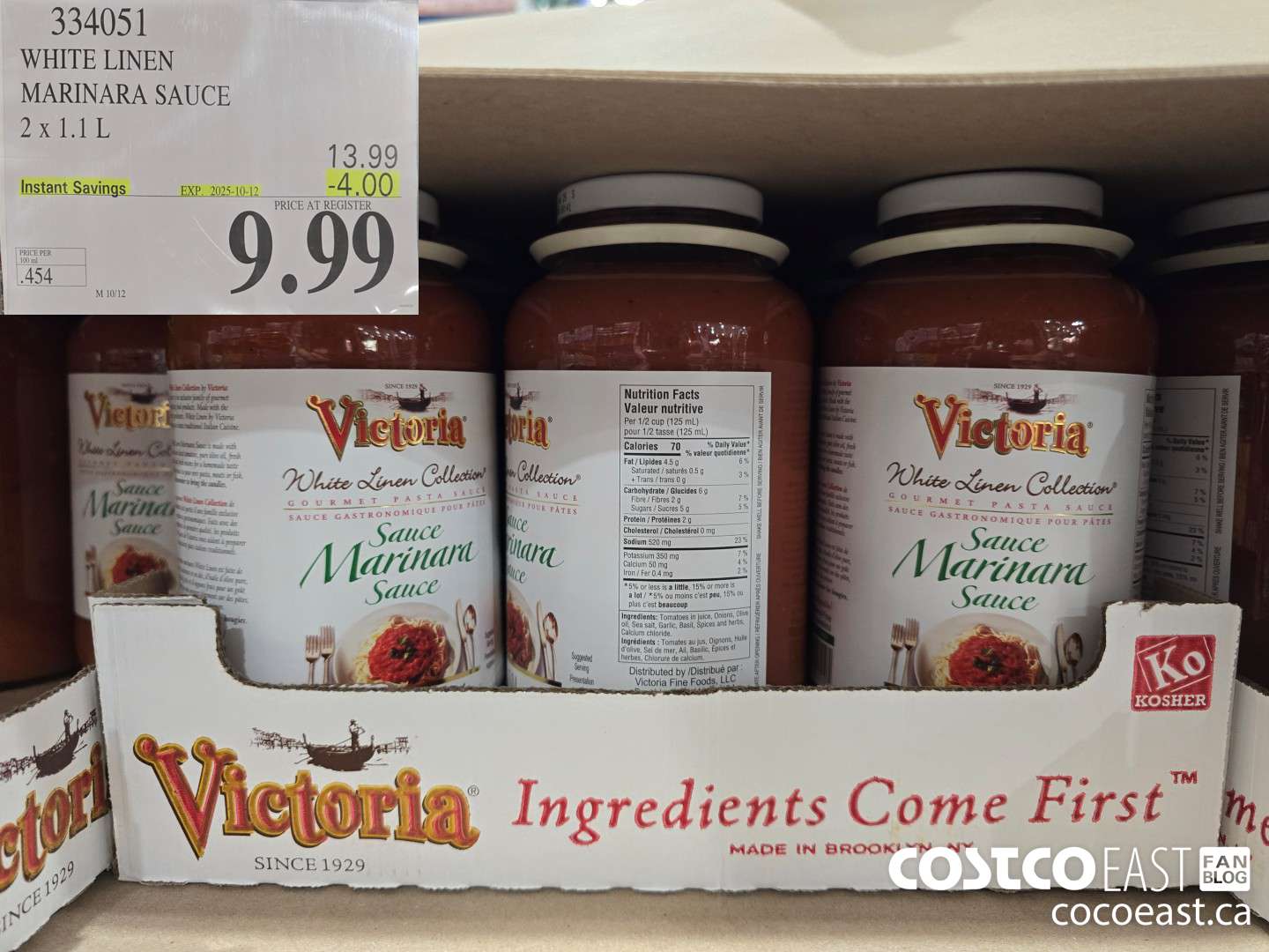 334051 WHITE LINEN MARINARA SAUCE 2 X 1.1L ($4.00 INSTANT SAVINGS EXPIRES ON 2025-10-12) $9.99
