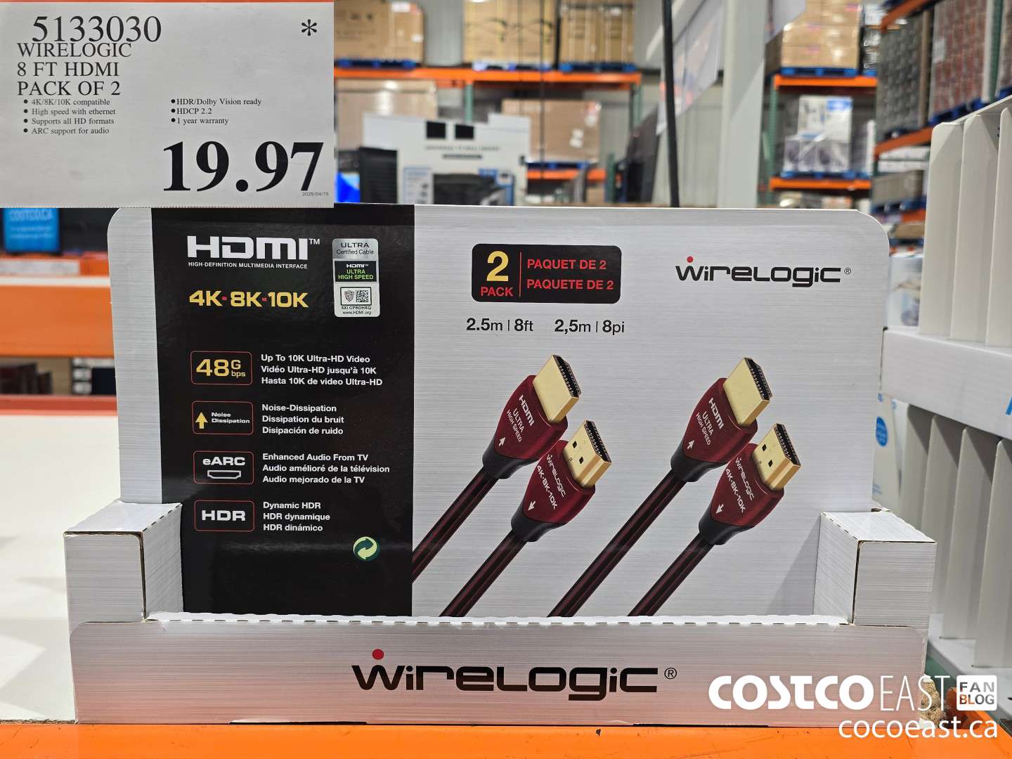 5133030 WIRELOGIC 8 FT HDMI PACK OF 2 $19.97