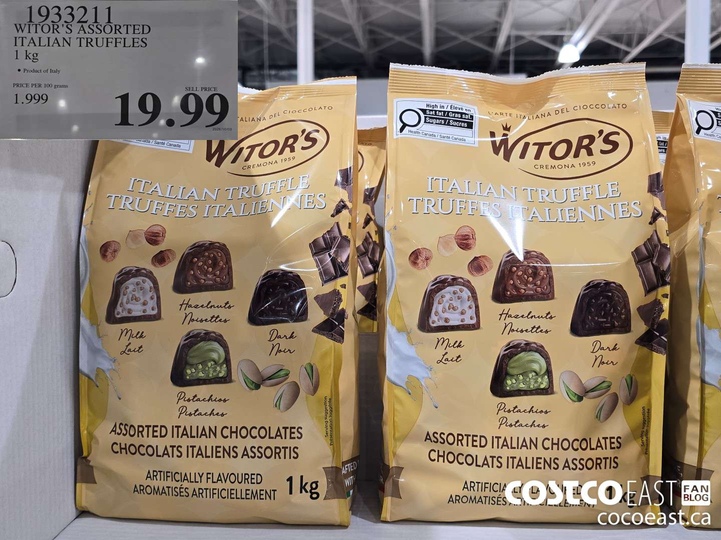 1933211 WITOR'S ASSORTED ITALIAN TRUFFLES 1 KG $19.99