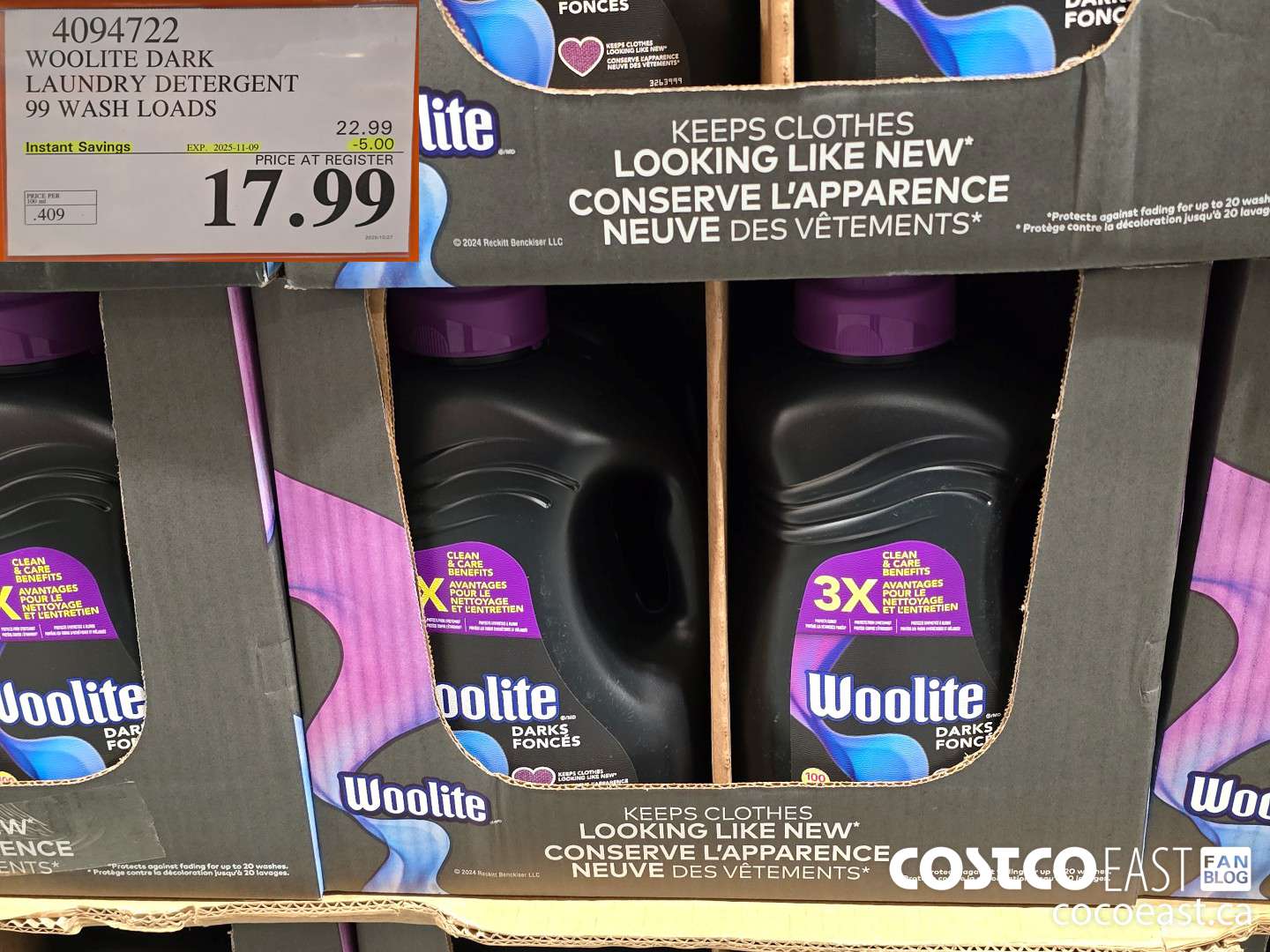 4094722 WOOLITE DARK LAUNDRY DETERGENT 99 wash loads ($5.00 INSTANT SAVINGS EXPIRES ON 2025-11-09) $17.99