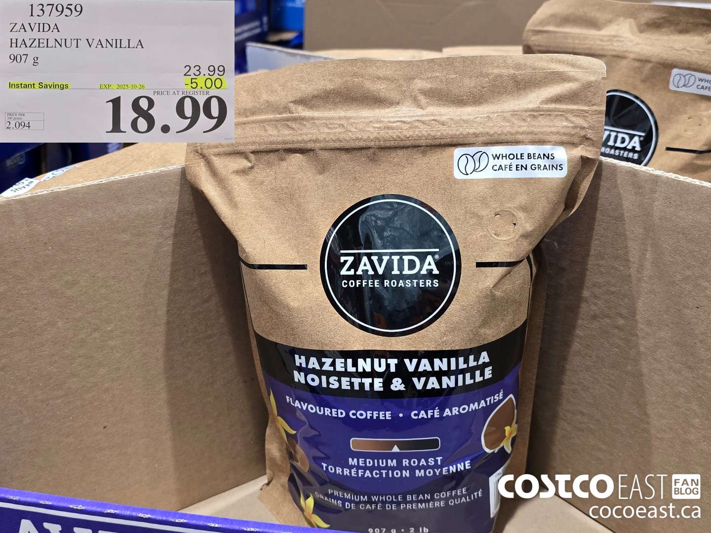 137959 ZAVIDA HAZELNUT VANILLA 907G ($5.00 INSTANT SAVINGS EXPIRES ON 2025-10-26) $18.99