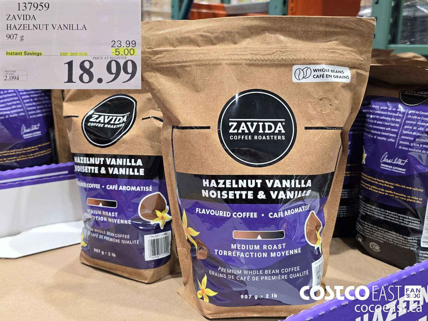 137959 ZAVIDA HAZELNUT VANILLA 907G ($5.00 INSTANT SAVINGS EXPIRES ON 2025-10-26) $18.99