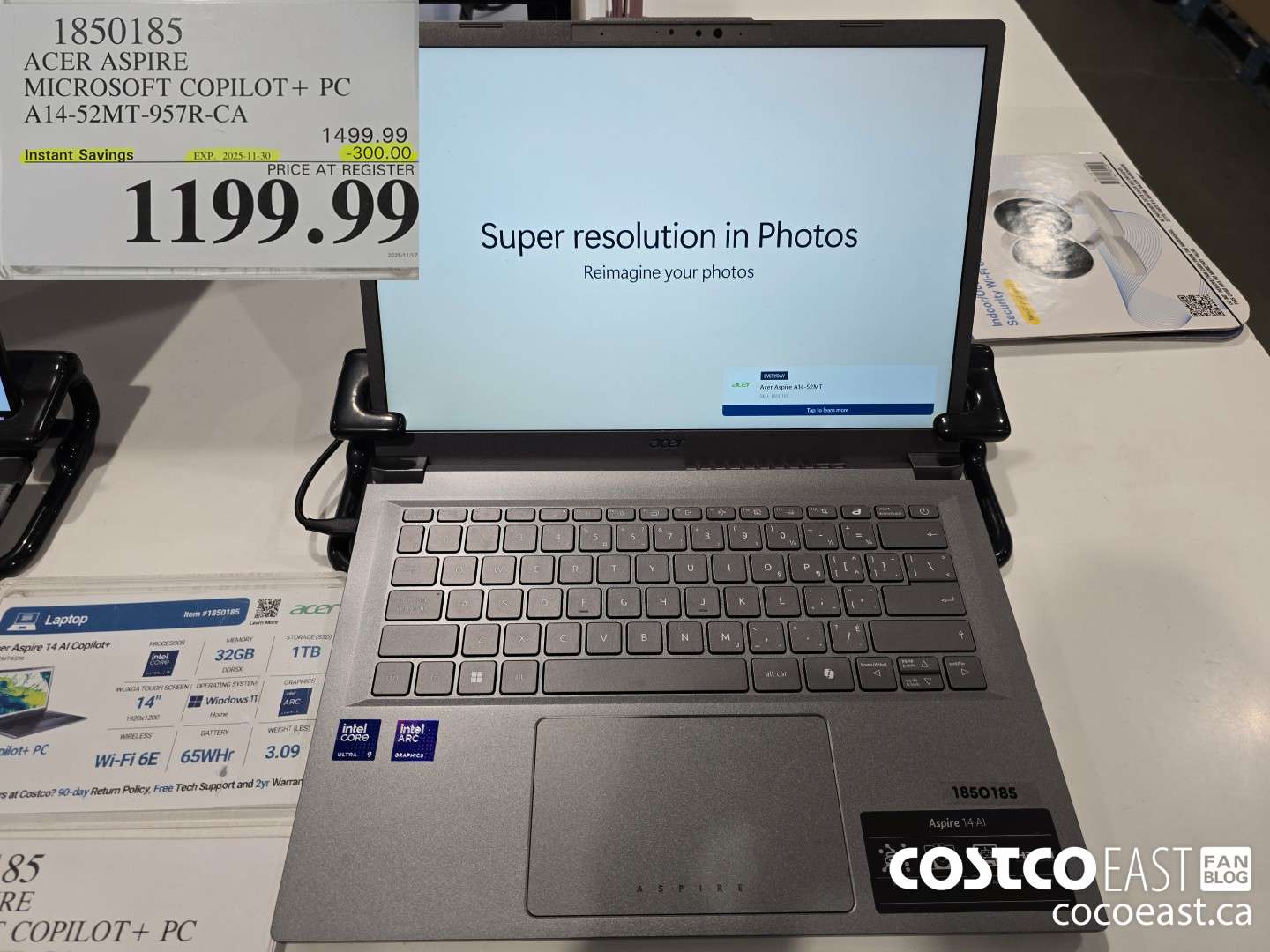 1850185 ACER ASPIRE MICROSOFT COPILOT+ PC A14-52MT-957R-CA ($300.00 INSTANT SAVINGS EXPIRES ON 2025-11-30) $1199.99