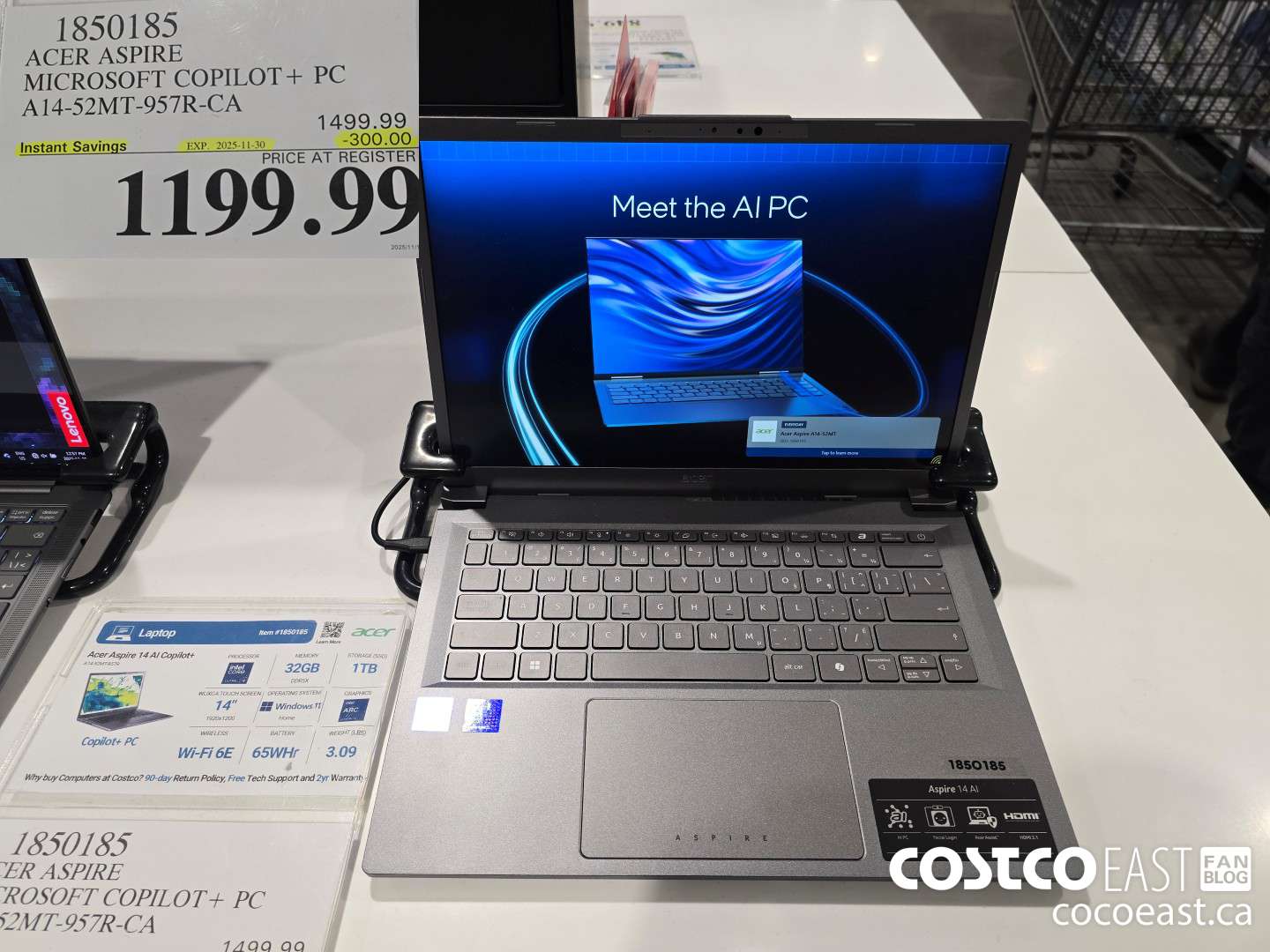 1850185 ACER ASPIRE MICROSOFT COPILOT+ PC A14-52MT-957R-CA ($300.00 INSTANT SAVINGS EXPIRES ON 2025-11-30) $1199.99