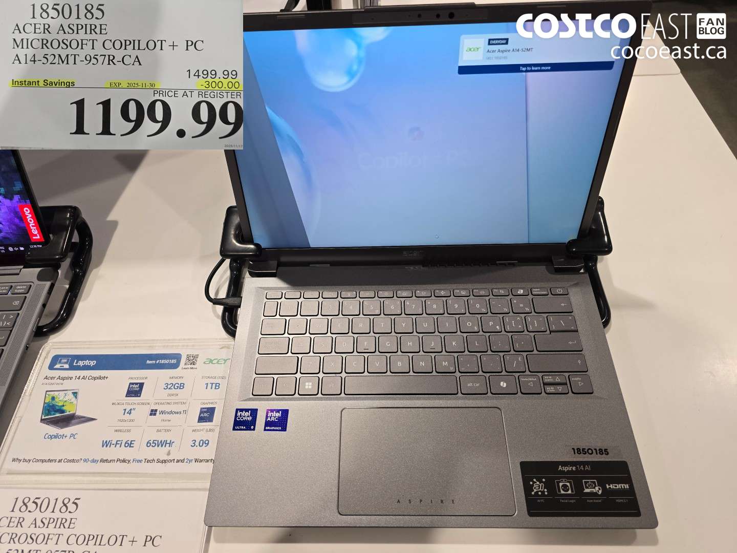 1850185 ACER ASPIRE MICROSOFT COPILOT+ PC A14-52MT-957R-CA ($300.00 INSTANT SAVINGS EXPIRES ON 2025-11-30) $1199.99