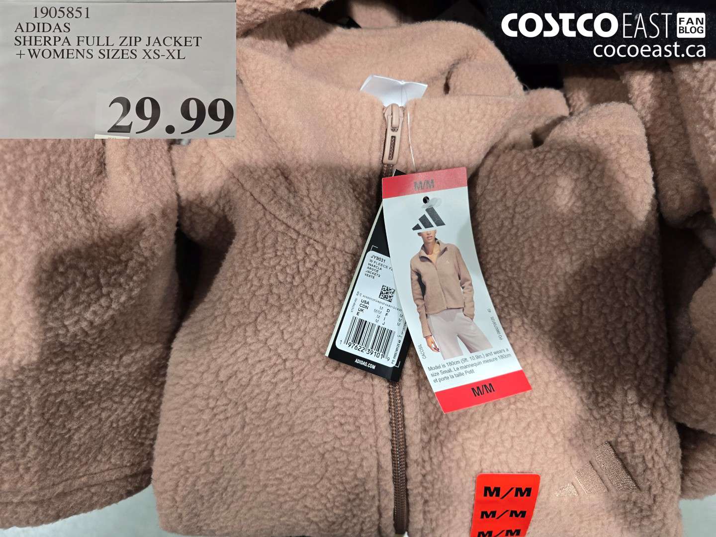 1905851 ADIDAS SHERPA FULL ZIP JACKET + WOMENS SIZES XS-XL $29.99