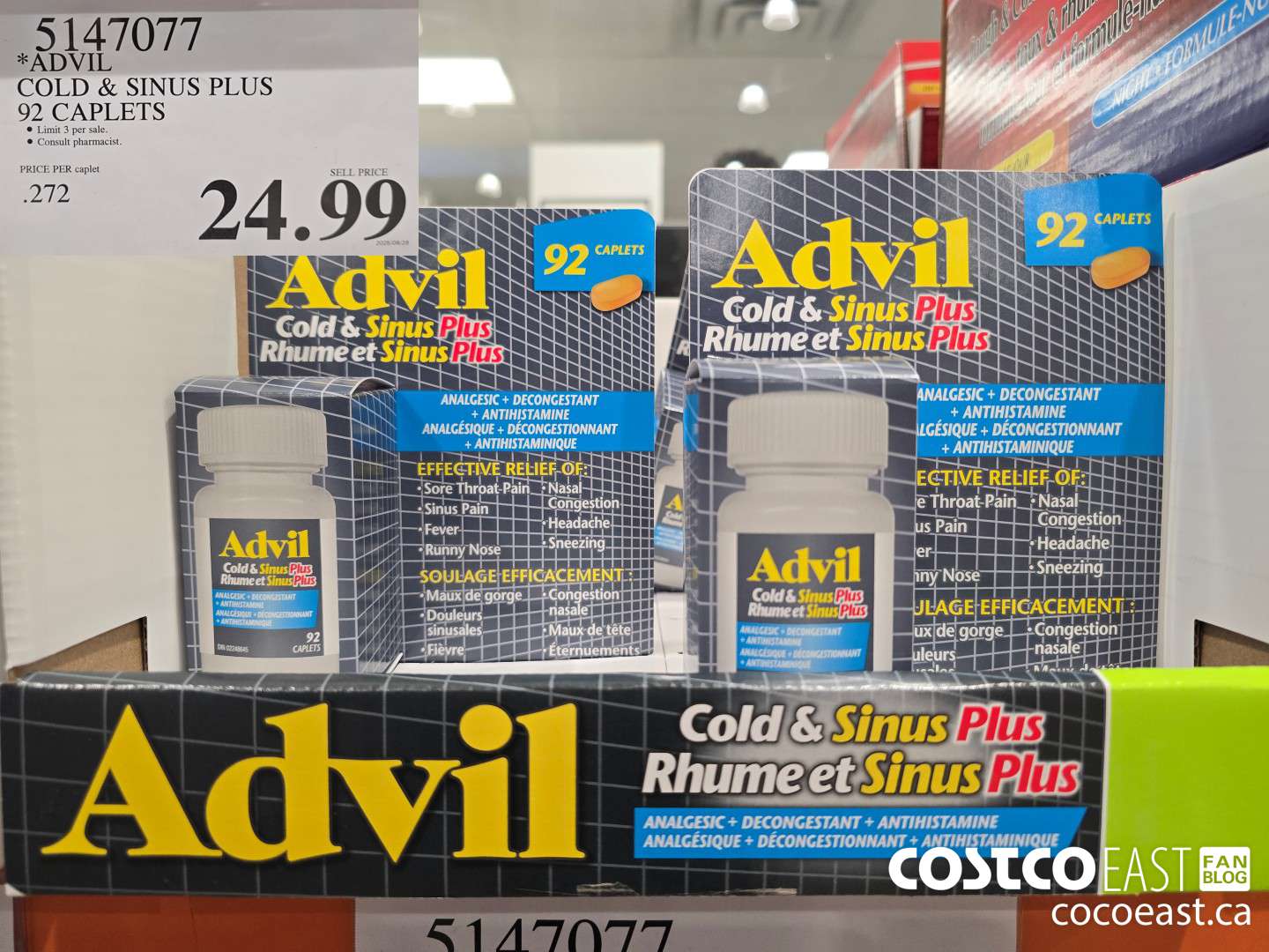 5147077 ADVIL COLD & SINUS PLUS 92 CAPLETS $24.99