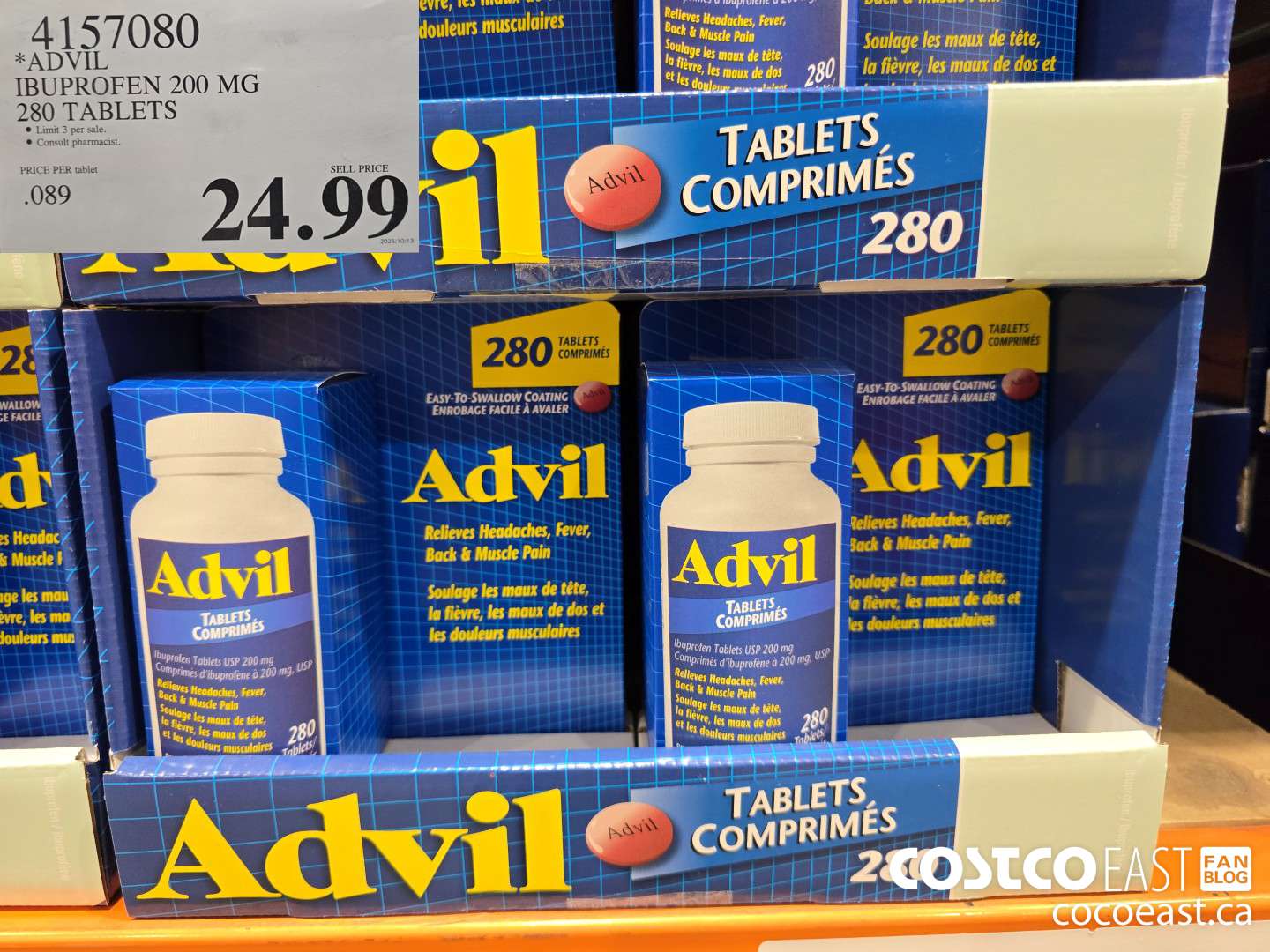 4157080 ADVIL IBUPROFEN 200MG 280 TABLETS $24.99