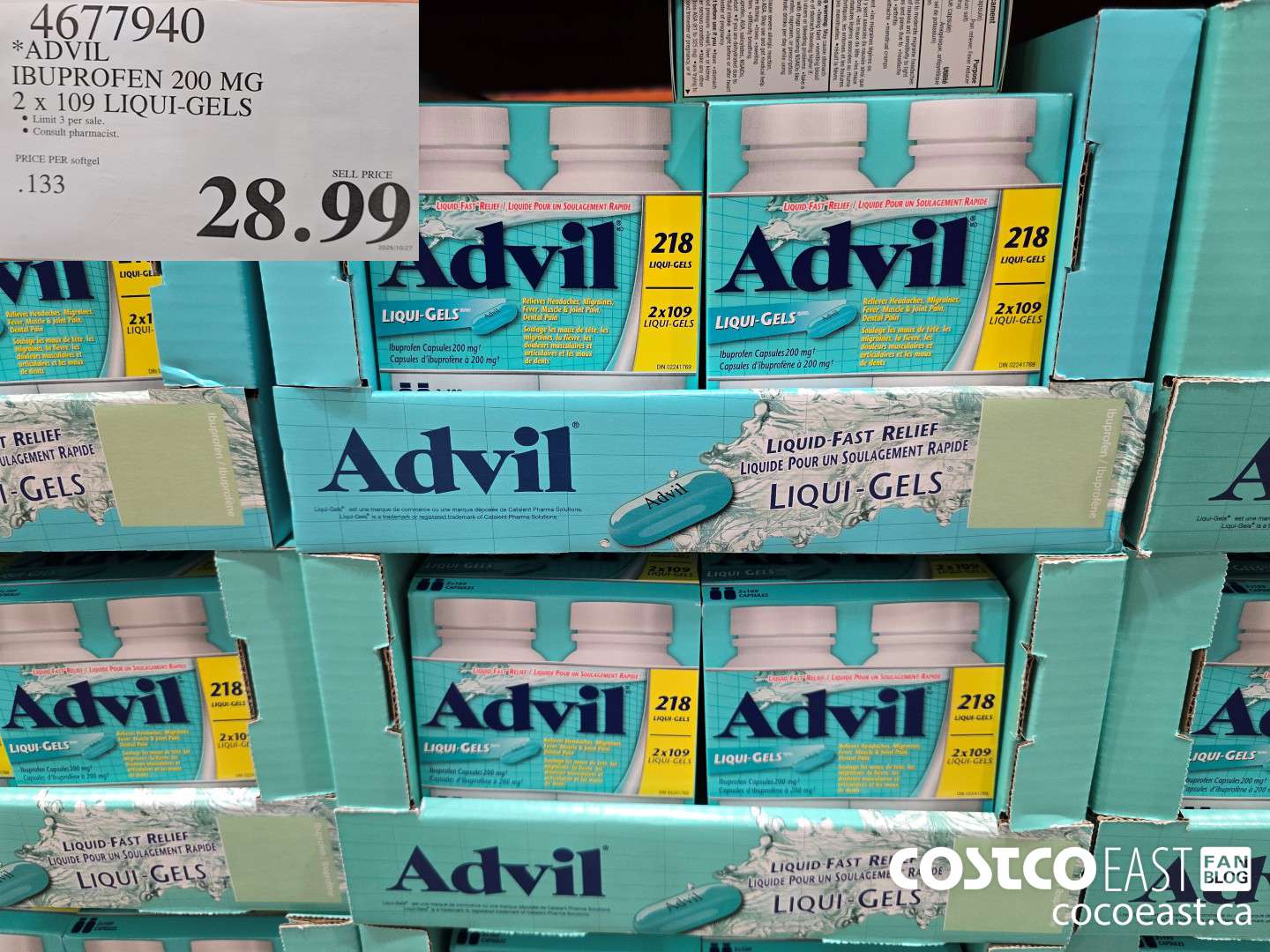 4677940 ADVIL IBUPROFEN 200MG 2 X 109 LIQUI-GELS $28.99